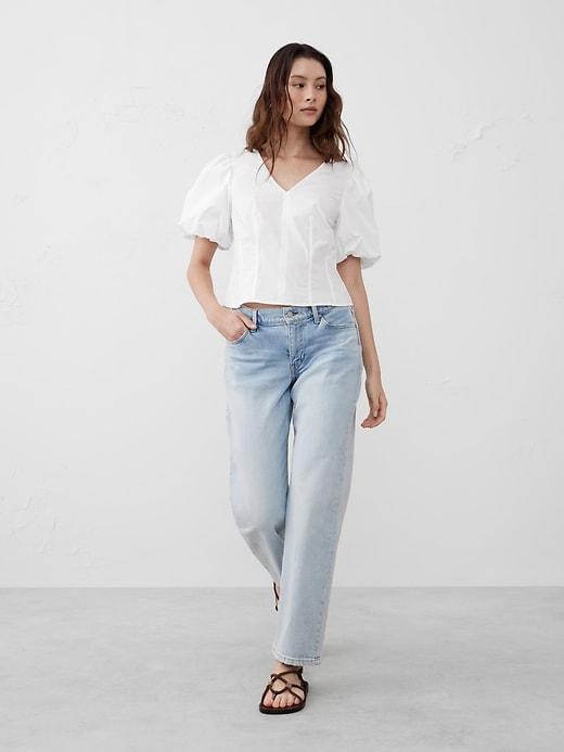 Bubble-Sleeve Seamed Poplin Top Product Image