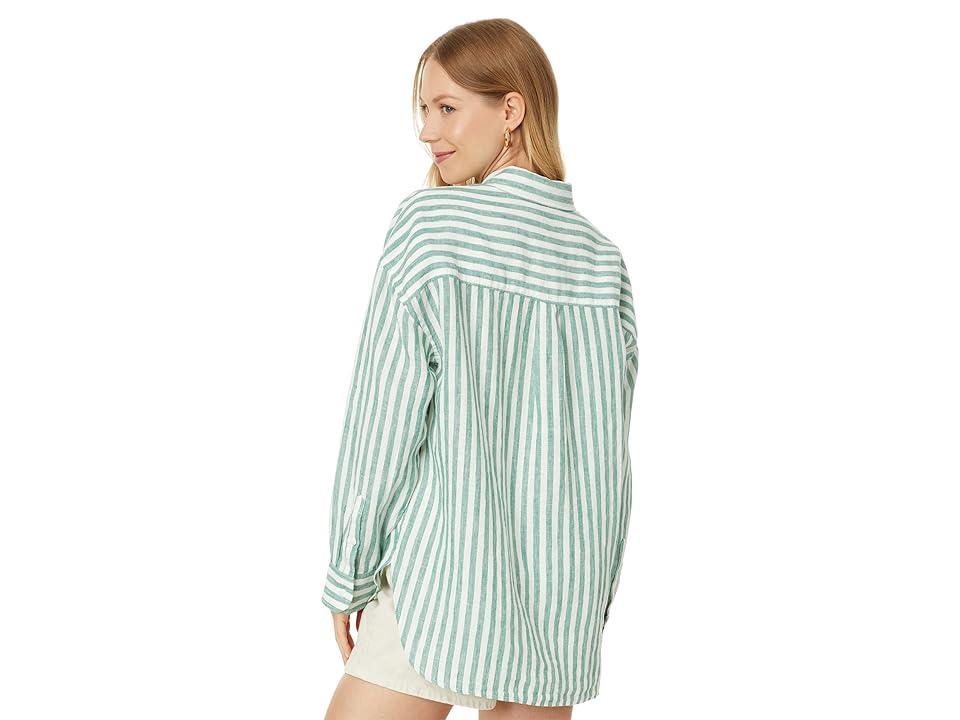 Faherty Laguna Linen Relaxed Shirt (Bottle Lucy Stripe) Women's Clothing Product Image