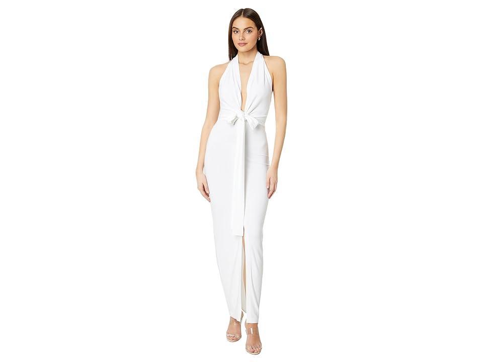 Norma Kamali Tie Front Halter Gown in White Product Image