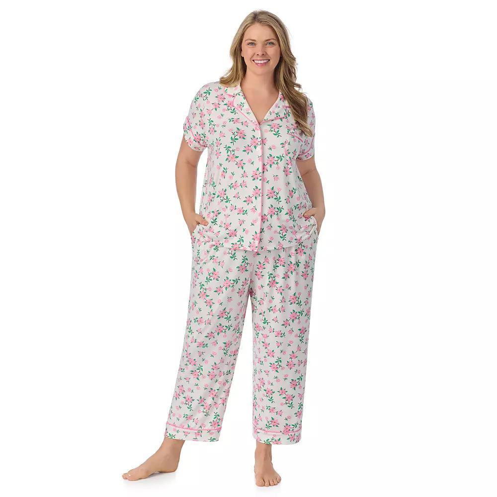 Plus Size Draper James 2-Piece Printed Cozy Short Sleeve Notch Collar Pajama Top & Pajama Pants Set, Womens Product Image