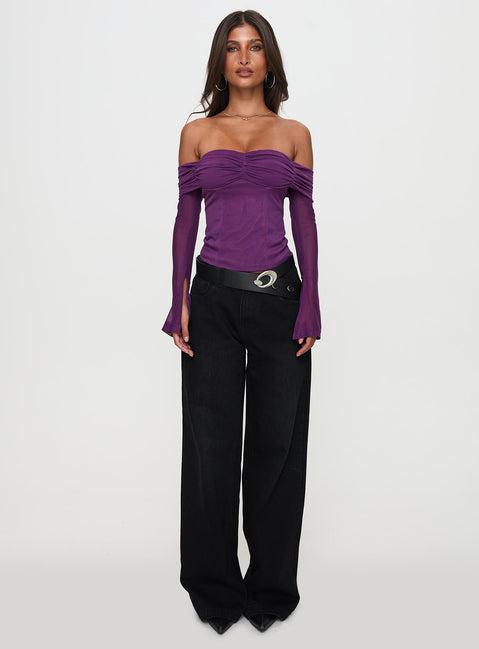 Wisterea Off Shoulder Long Sleeve Top Plum Product Image