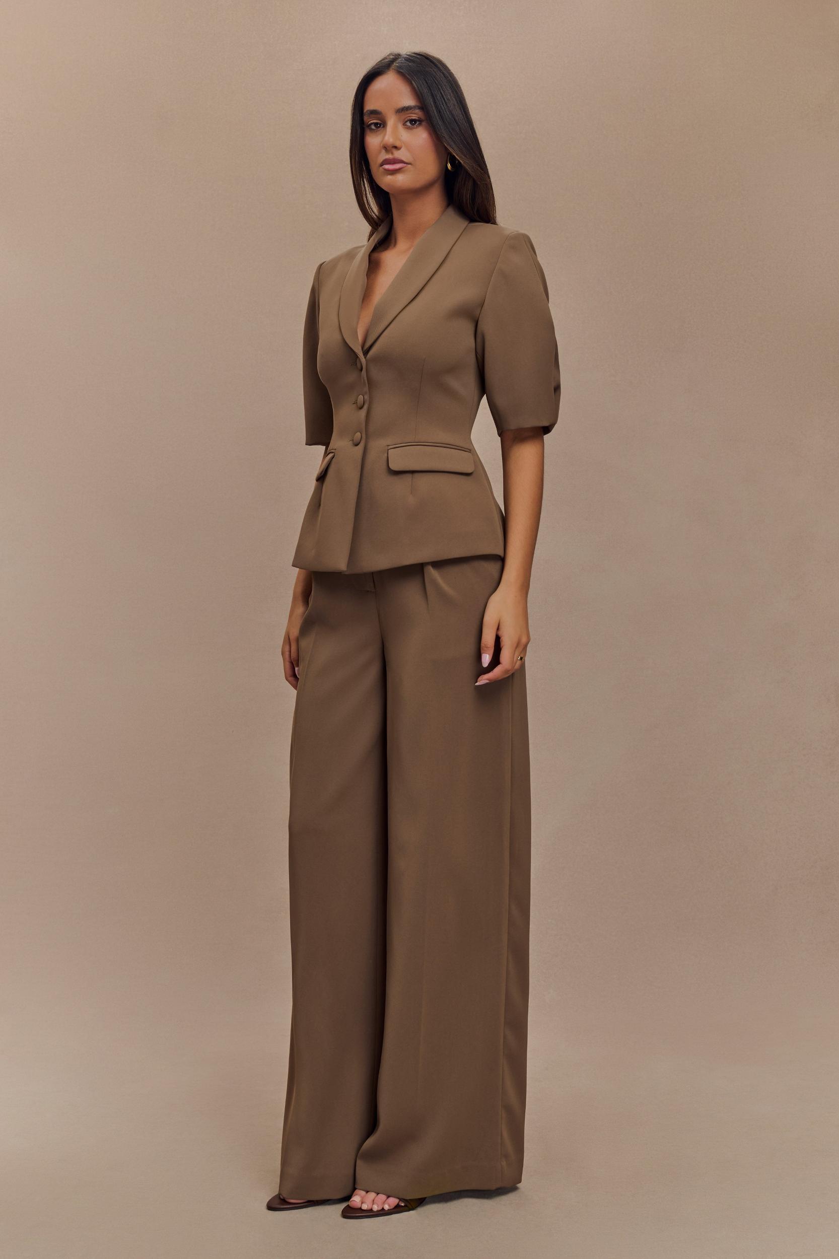 Opal Puff Sleeve Suiting Top - Cacao Brown Product Image