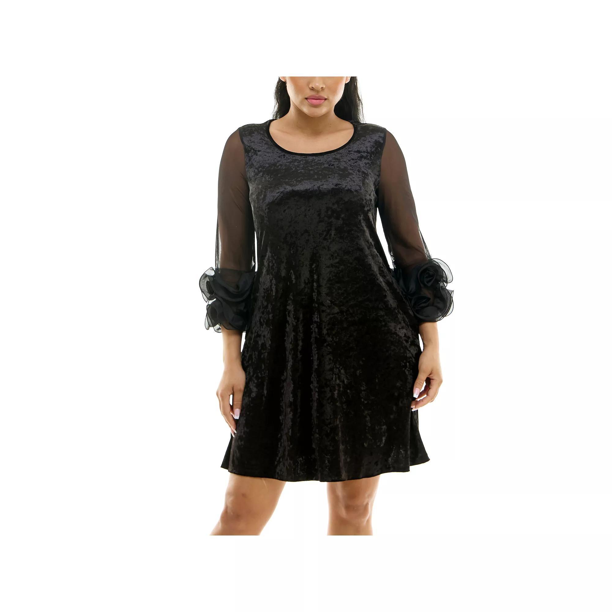 Women's Nina Leonard Crushed Velvet Trapeze Dress, Size: Small, Rich Green Product Image