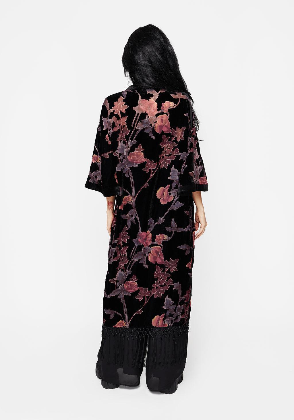 Virosa Floral Embroidered Velour Gown Product Image