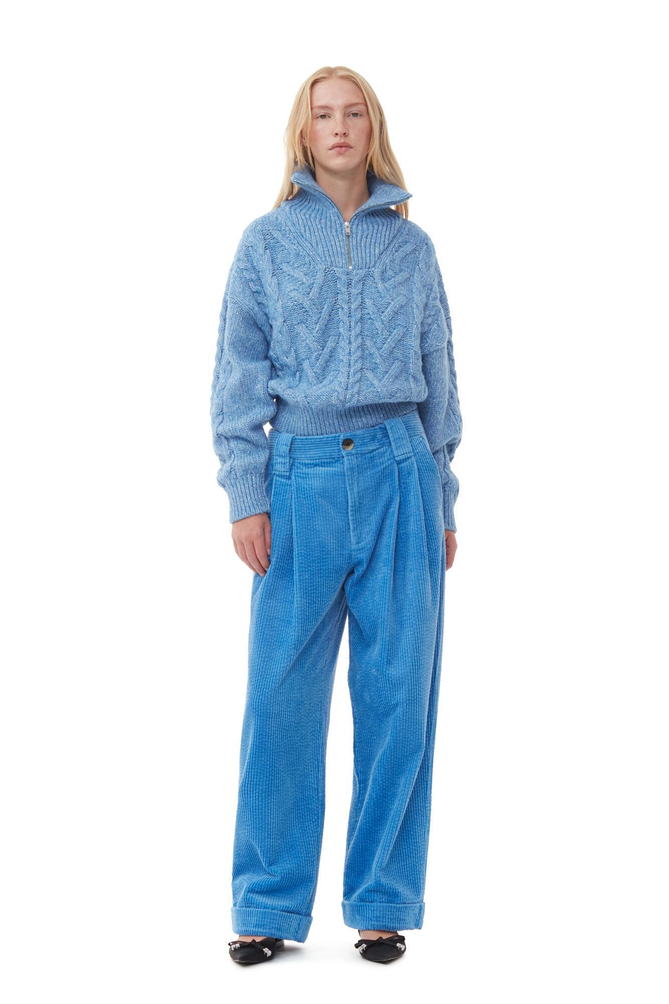 Blue Chunky Cable Zipper Blouse Product Image