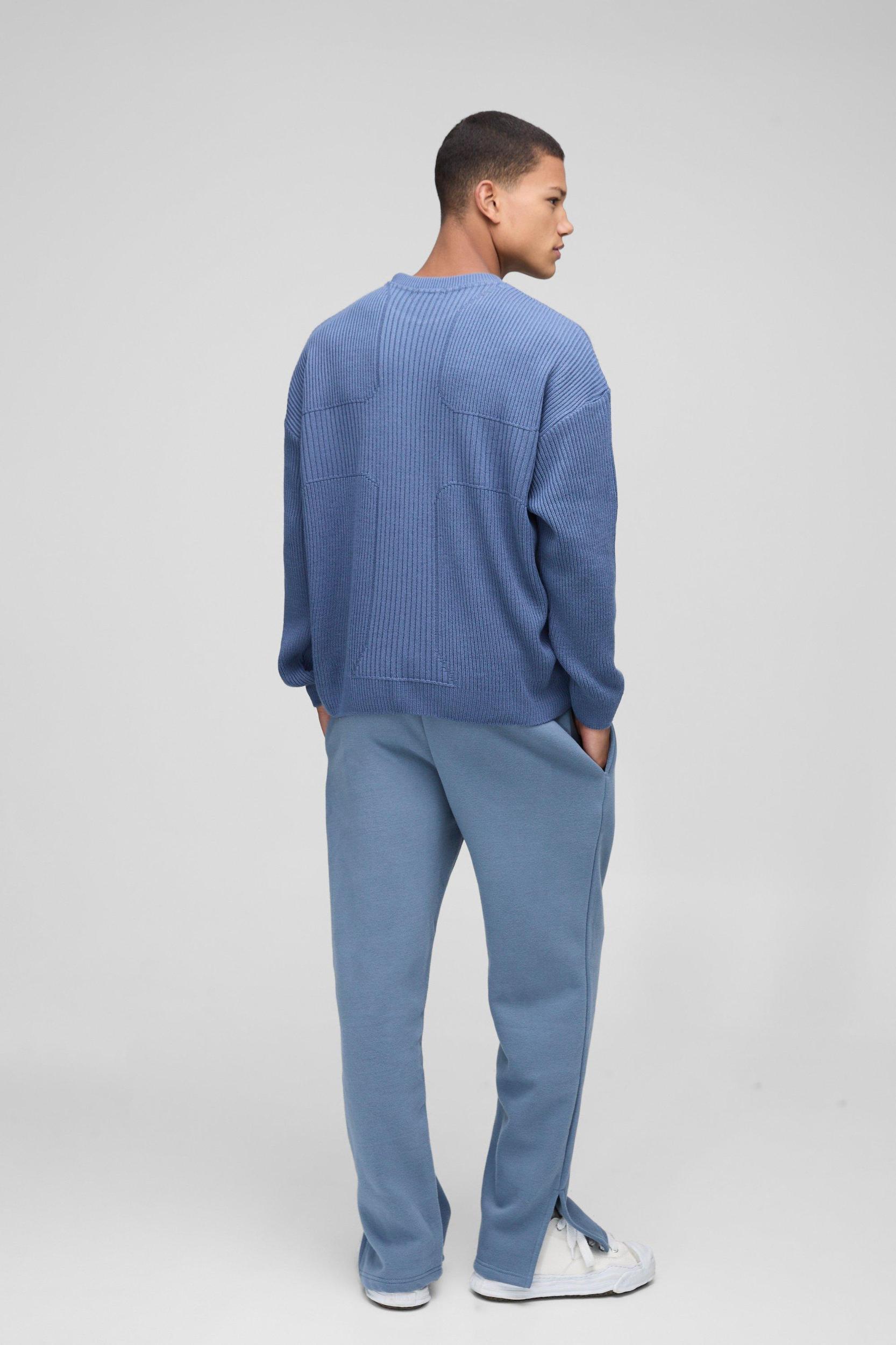 Boxy Fit Ribbed Cross Crew Neck Knitted Sweater | boohooMAN USA Product Image