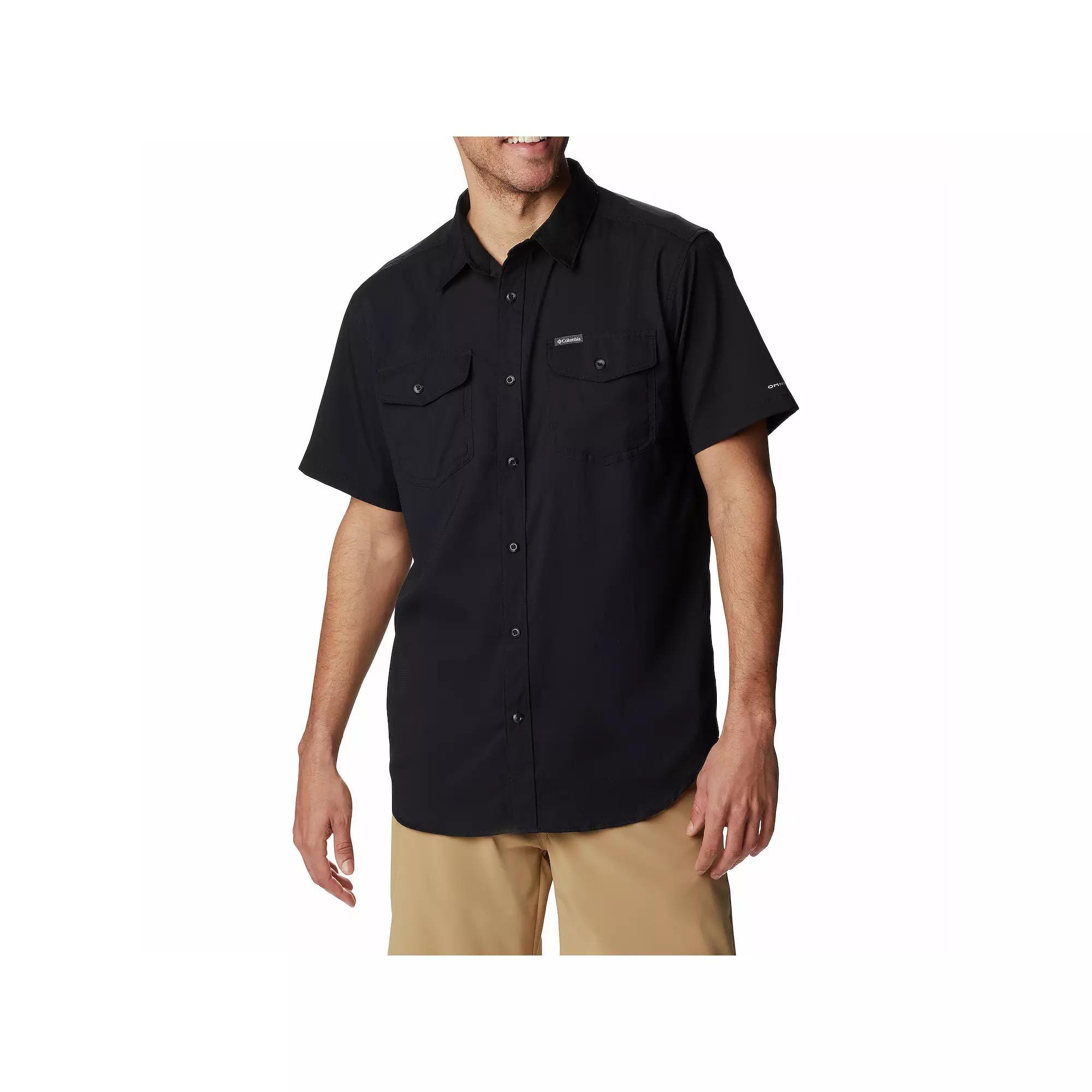 Men's Columbia UPF 40 Utilizer™ II Solid Short Sleeve Button-Down Shirt, Size: Large, New Black Product Image