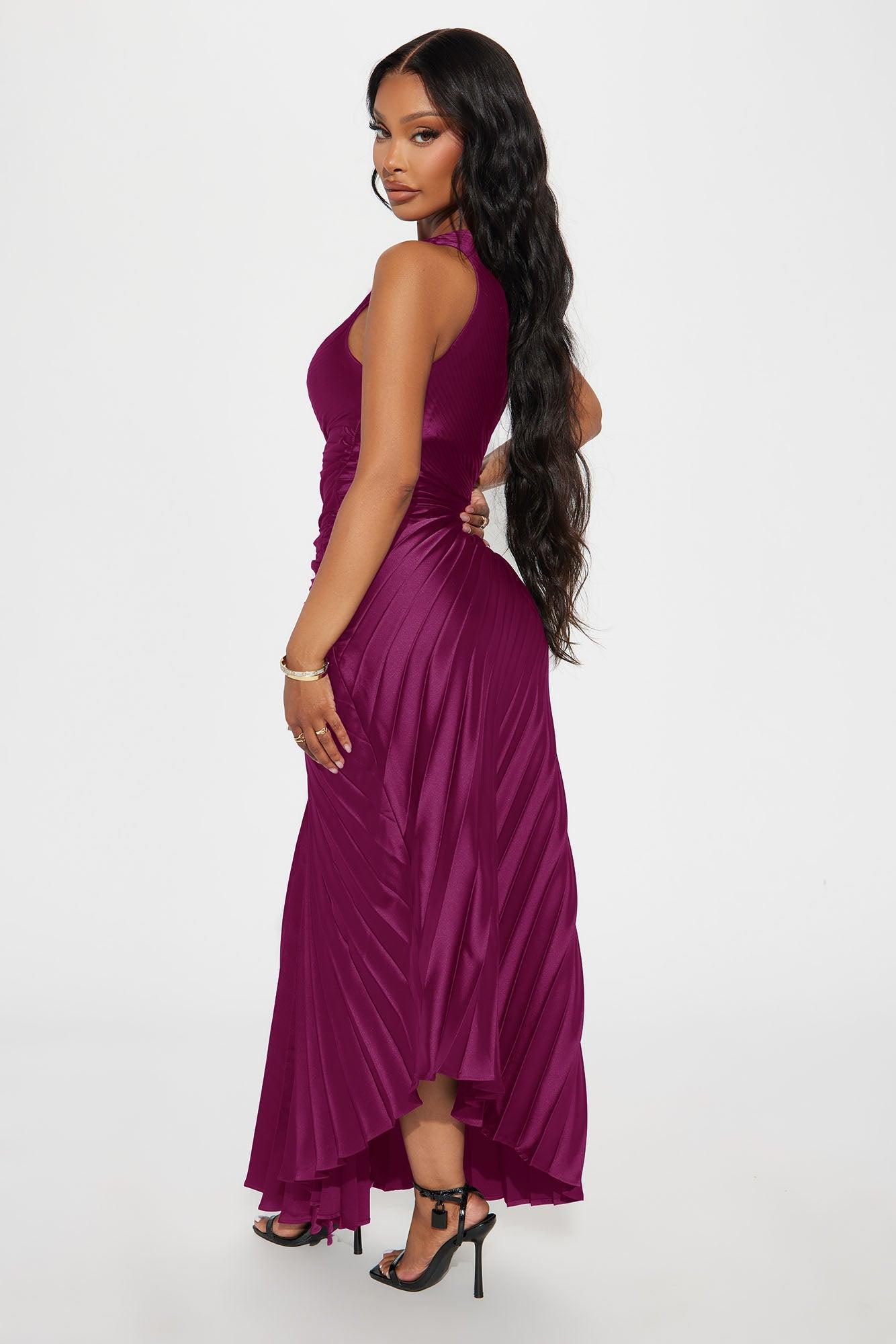 Belle Satin Maxi Dress - Magenta Product Image