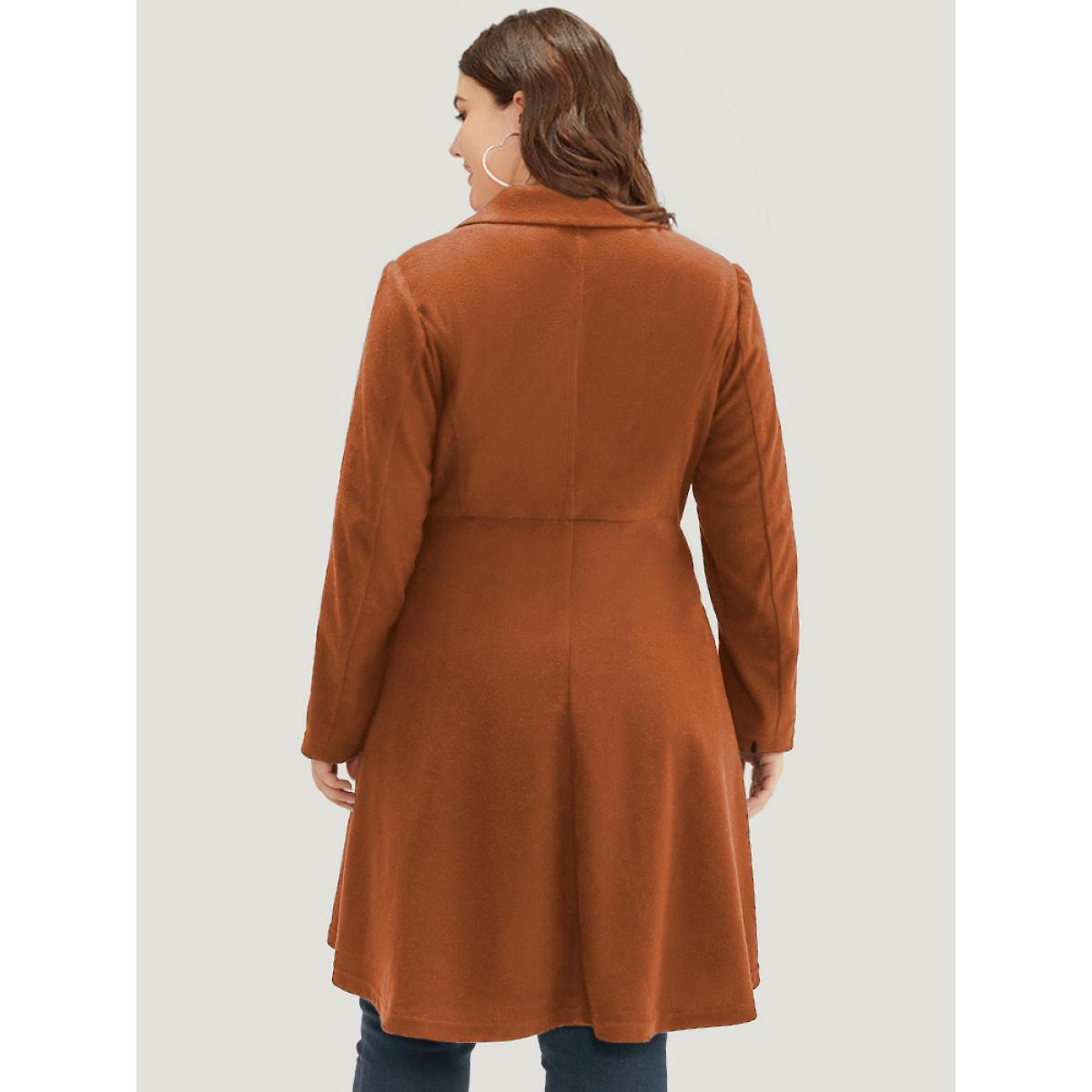 Plus Size Solid Lapel Collar Double Breasted Coat Women Chocolate Office Plain Ladies Work Winter Coats BloomChic 28/5X Product Image