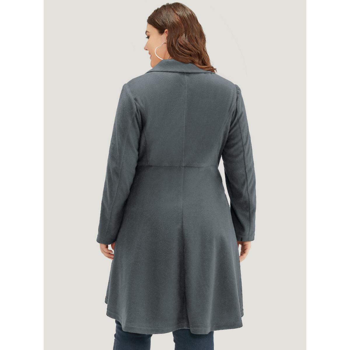 Plus Size Solid Lapel Collar Double Breasted Coat Women Gray Office Plain Ladies Work Winter Coats BloomChic 26/4X Product Image