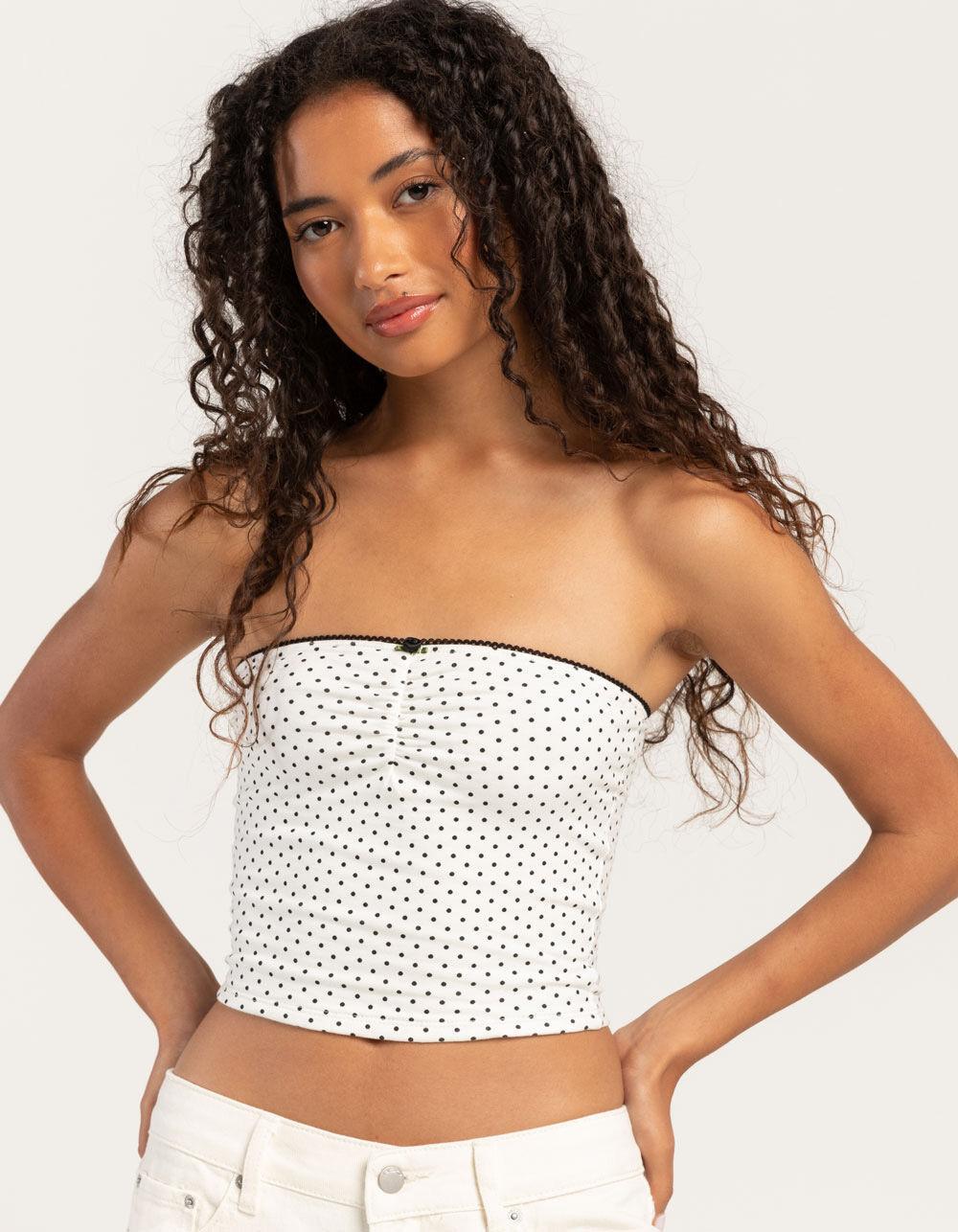 FULL TILT Dot Print Womens Cinch Tube Top - WHT/BLK Product Image