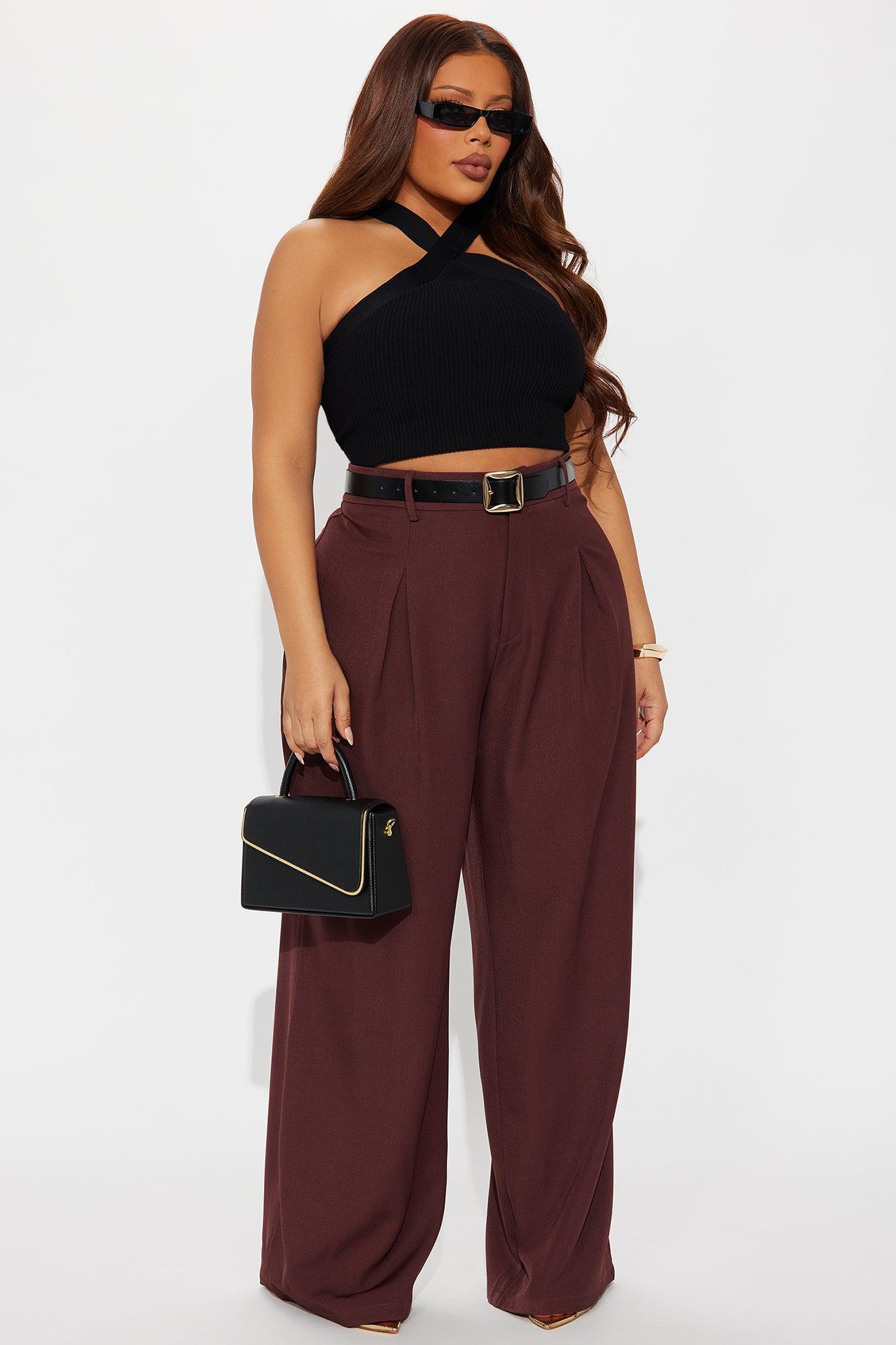 Alena Crepe Wide Leg Trouser Pant - Chocolate Product Image