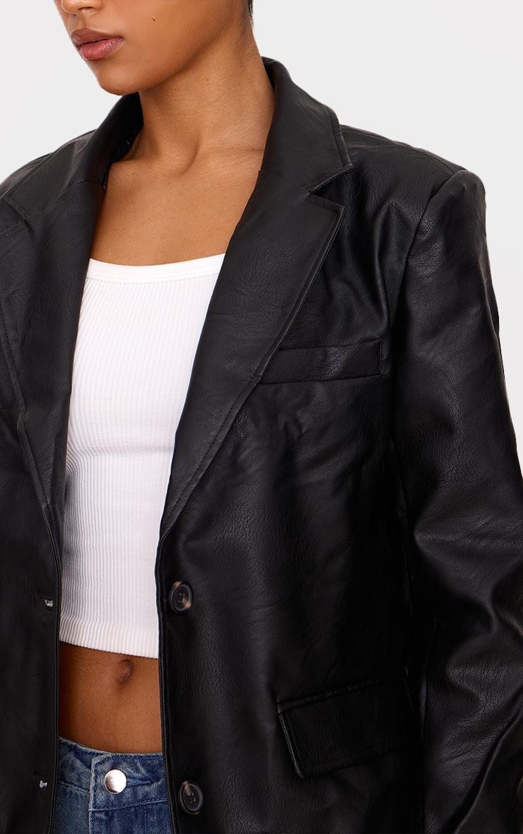 Washed Black Textured Faux Leather Blazer Product Image
