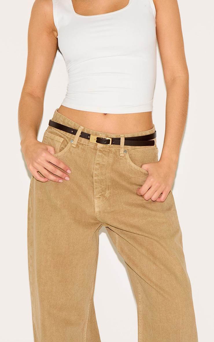 Washed Khaki Mid Rise Wide Leg Jeans Product Image