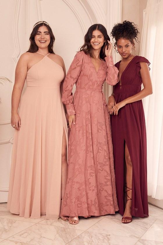 Kept Your Love Rose Pink Floral Jacquard Long Sleeve Maxi Dress Product Image