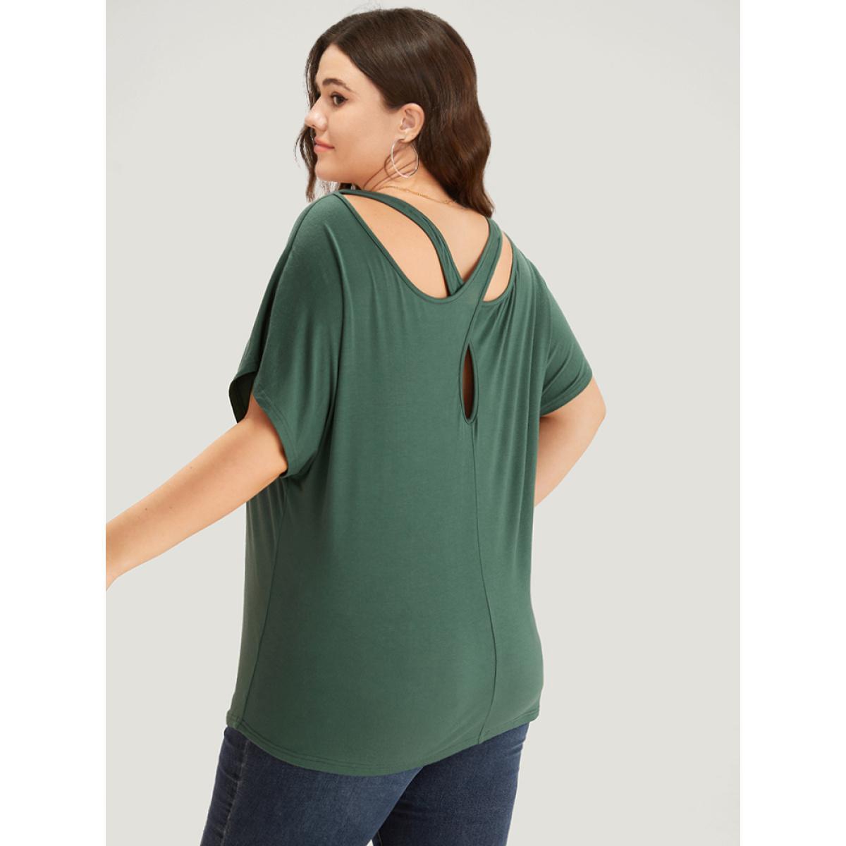 Plus Size Supersoft Essentials Plain Batwing Sleeve Cut Out T-shirt Emerald Women Elegant Plain Plain Round Neck Dailywear T-shirts BloomChic 22-24/3X Product Image