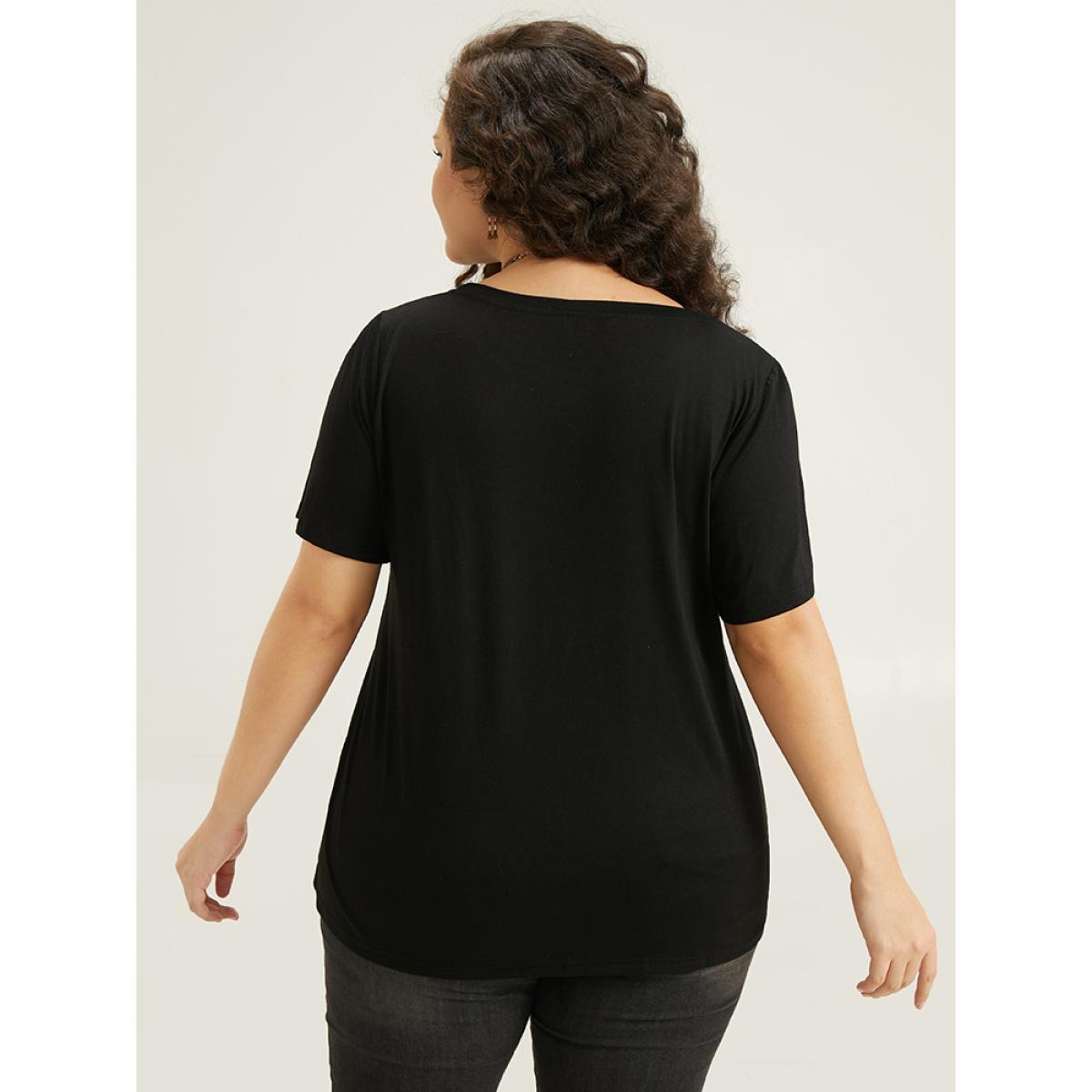 Plus Size Supersoft Essentials Halloween Print Crew Neck T-shirt Black Women Casual Printed Halloween Festival-Halloween T-shirts BloomChic 26/4X Product Image