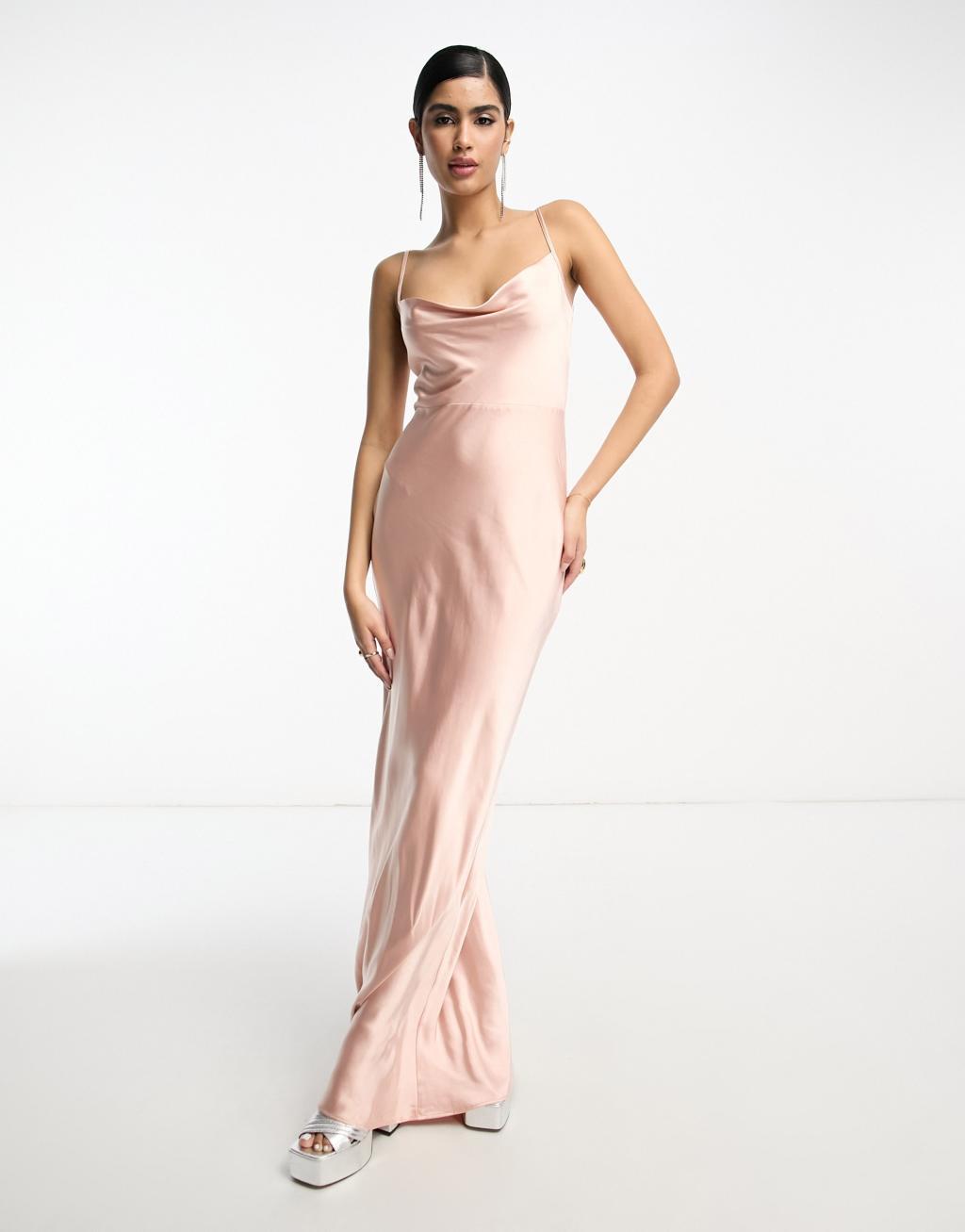 Pretty Lavish Bridesmaid Keisha cowl neck satin maxi dress Product Image