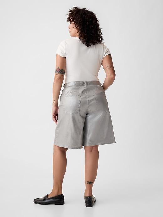 11.5" Mid Rise Metallic Longline Denim Shorts Product Image