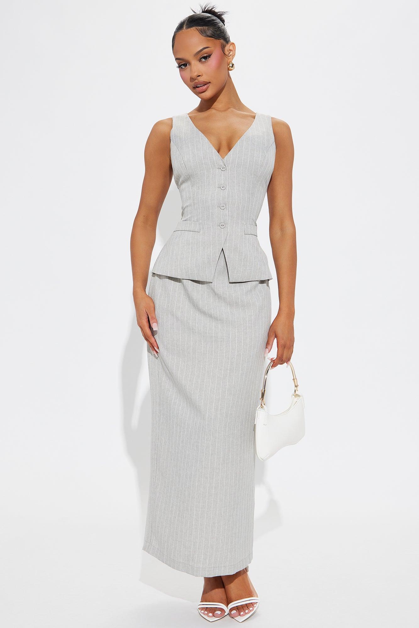 Danielle Tailored Vest Maxi Dress - Grey Product Image