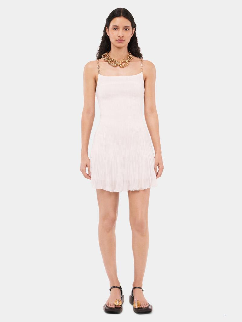 Short white pleated chiffon dress Product Image