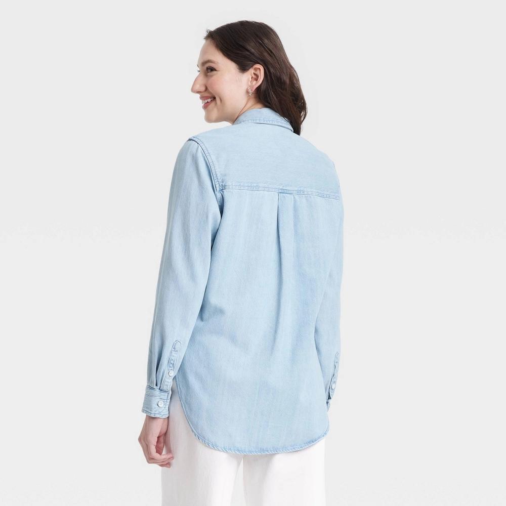 Women's Relaxed Fit Denim Button-Down Shirt - Universal Thread™ Light Wash M: Midweight, Long Sleeve, Collared Product Image