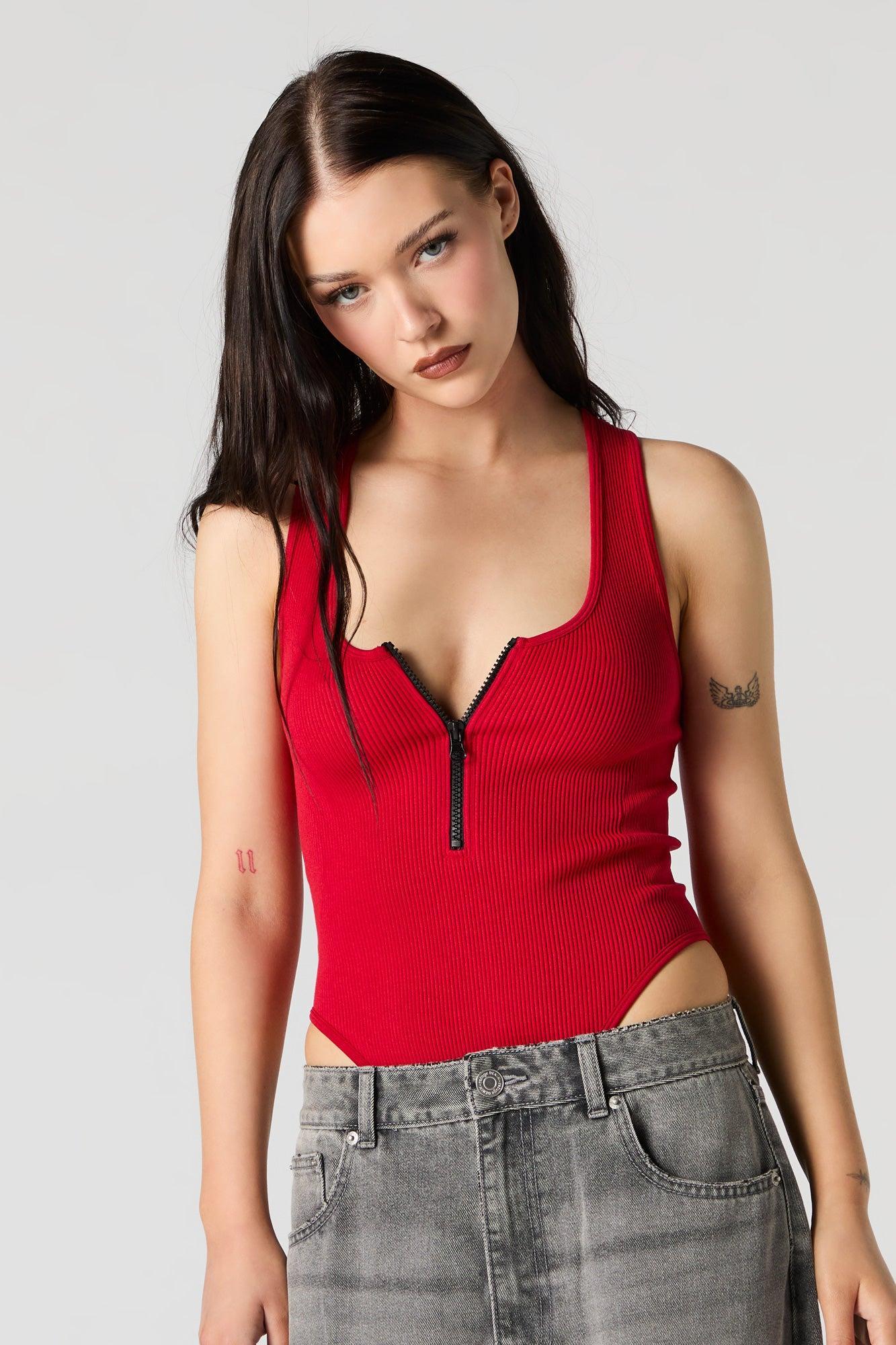 Ribbed Zip-Up Bodysuit Female Product Image