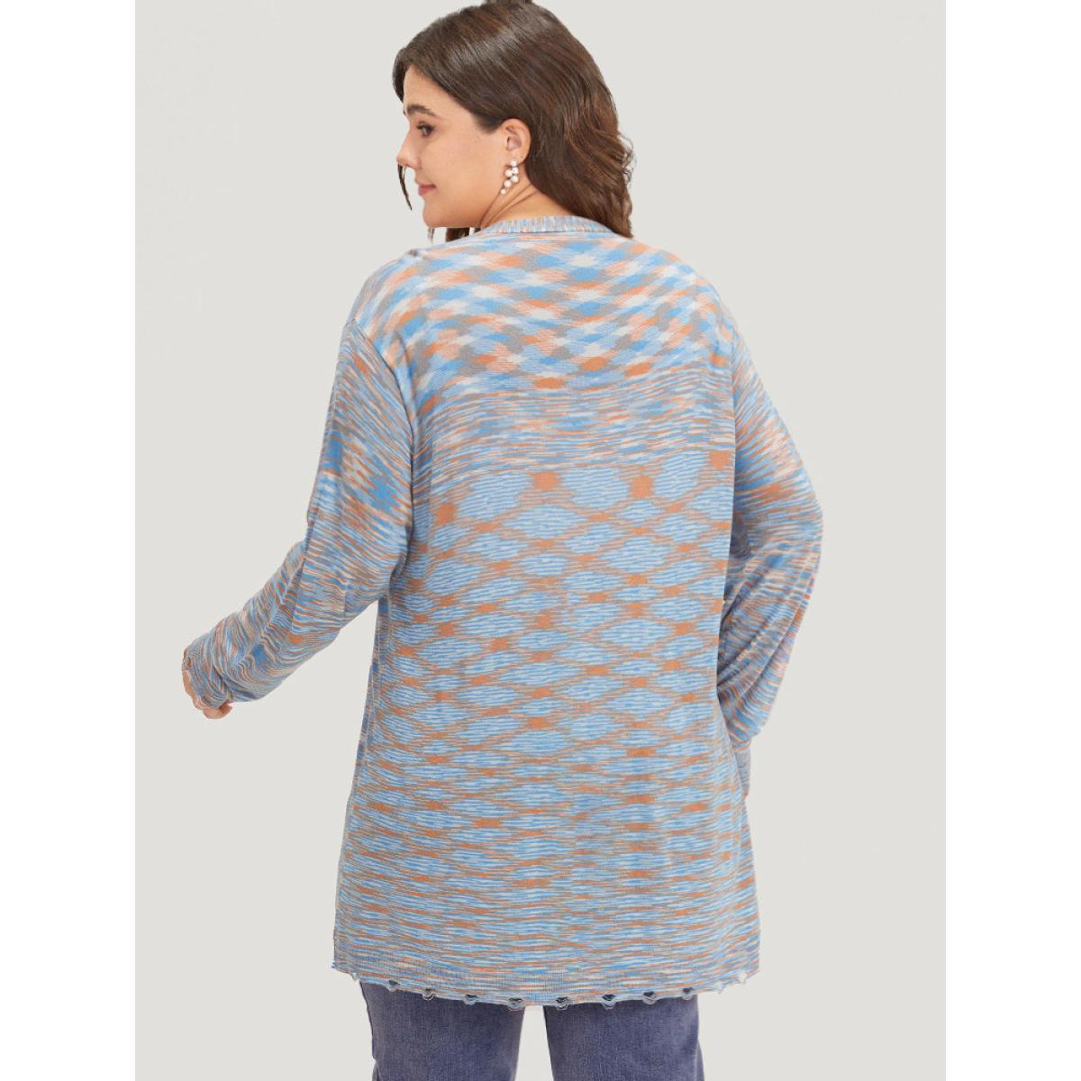 Plus Size Ombre Pocket Open Front Ripped Hem Cardigan Multicolor Women Casual Loose Long Sleeve Everyday Cardigans BloomChic 26/4X Product Image