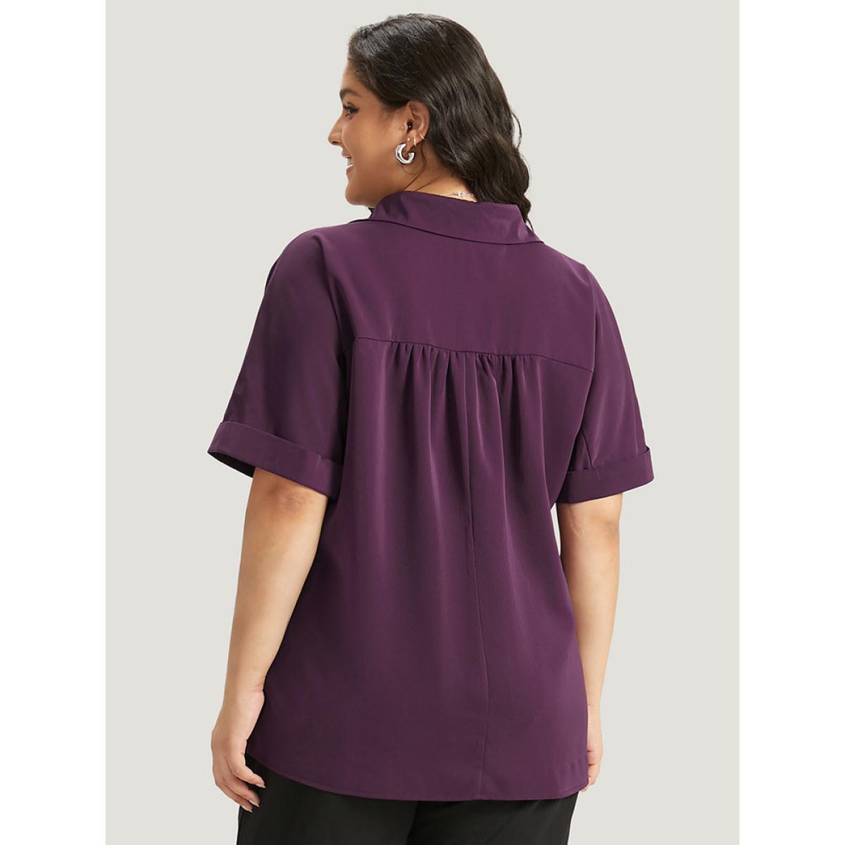 Plus Size Purple Anti-Wrinkle Shirt Collar Button Up Roll Sleeve Blouse Women Office Short sleeve Shirt collar Work Blouses BloomChic 14-16/1X Product Image