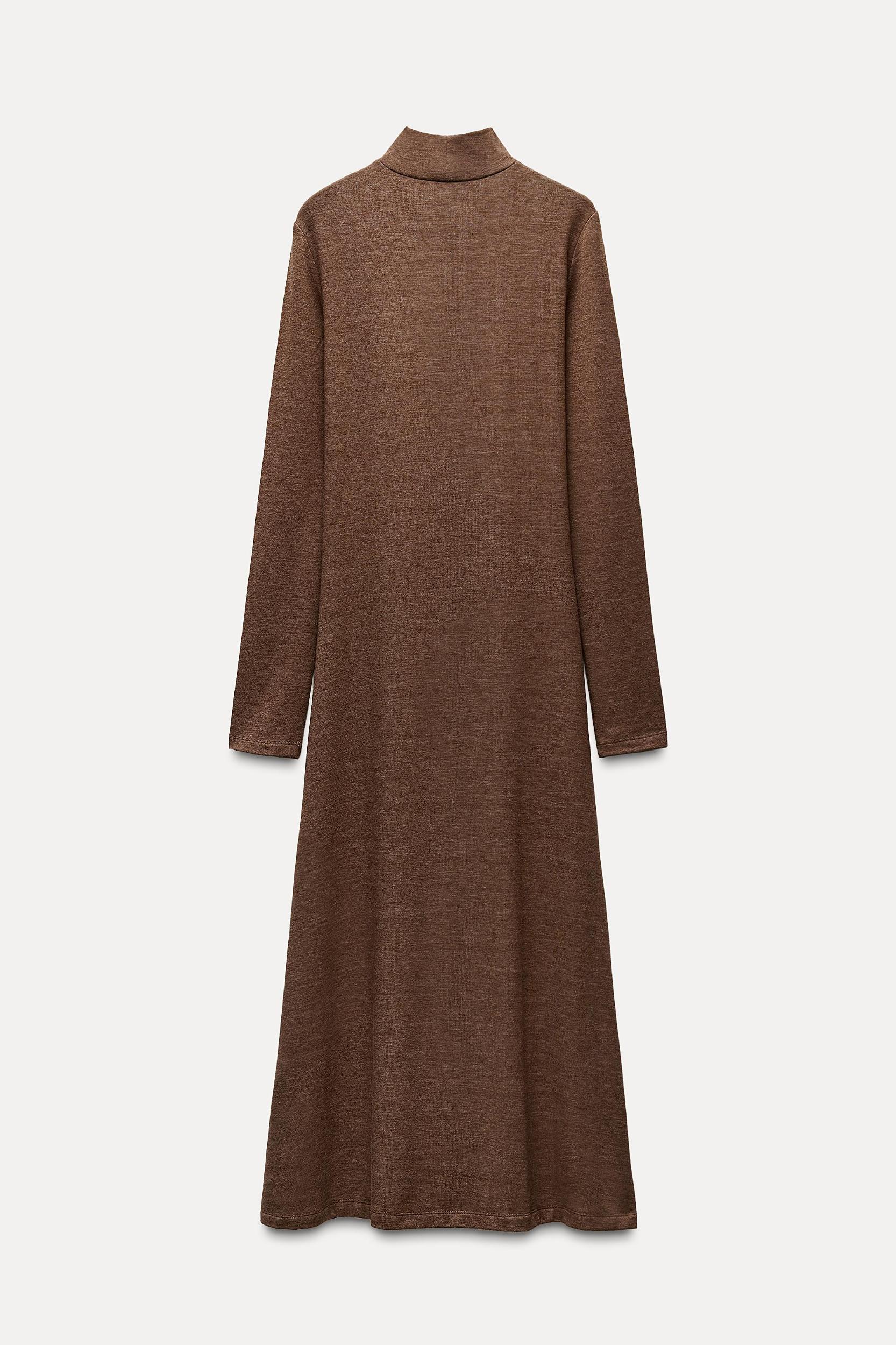 Midi turtleneck dress with long sleeves. A-line silhouette. Product Image
