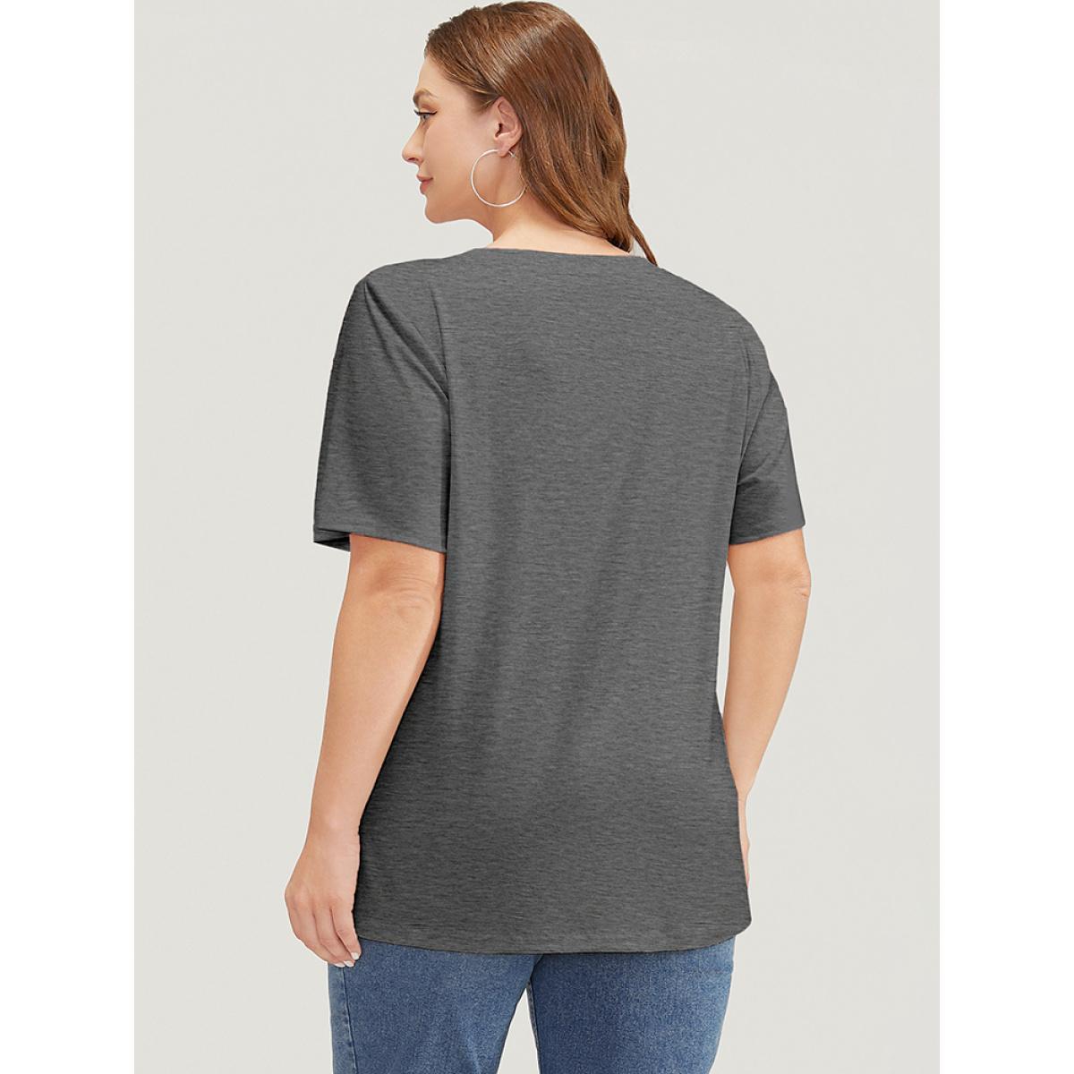 Plus Size Mushroom & Moon Print Short Sleeve Crew Neck T-shirt DimGray Women Casual Natural Flowers Dailywear T-shirts BloomChic 26/4X Product Image