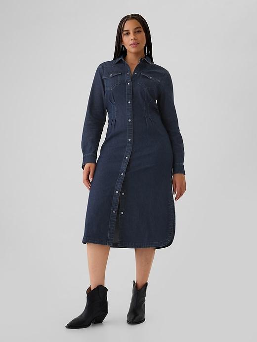 Western Pleated Denim Midi Dress Product Image
