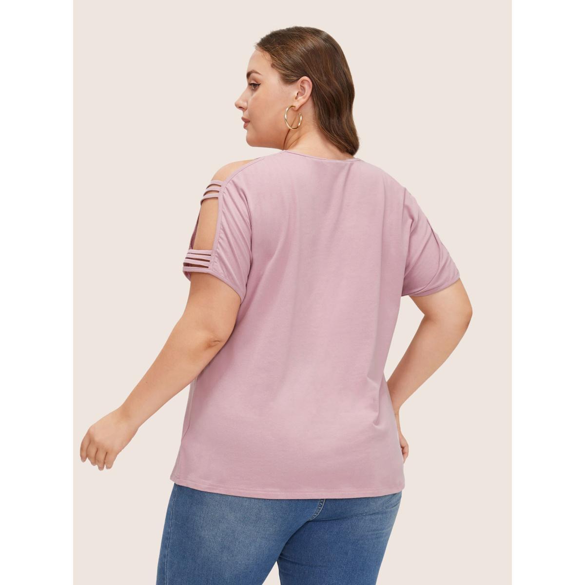 Plus Size Solid Cut Out Batwing Sleeve T-shirt Rouge Women Resort Cut-Out Plain V-neck Vacation T-shirts BloomChic 18-20/2X Product Image
