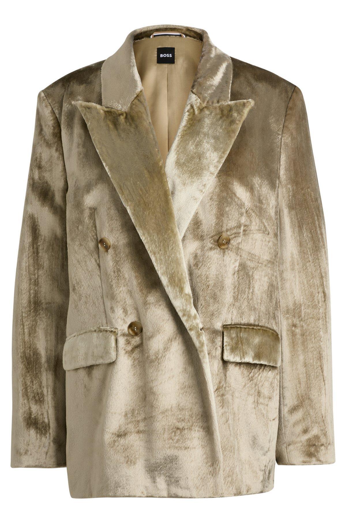Oversize-fit double-breasted jacket in plush velvet Product Image