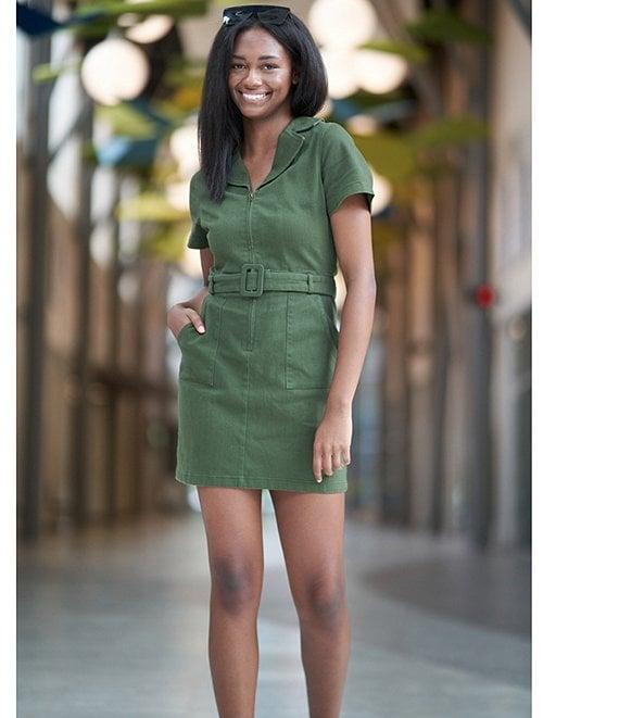 Sadie & Sage Denim Zip Up Belted Mini Dress Product Image