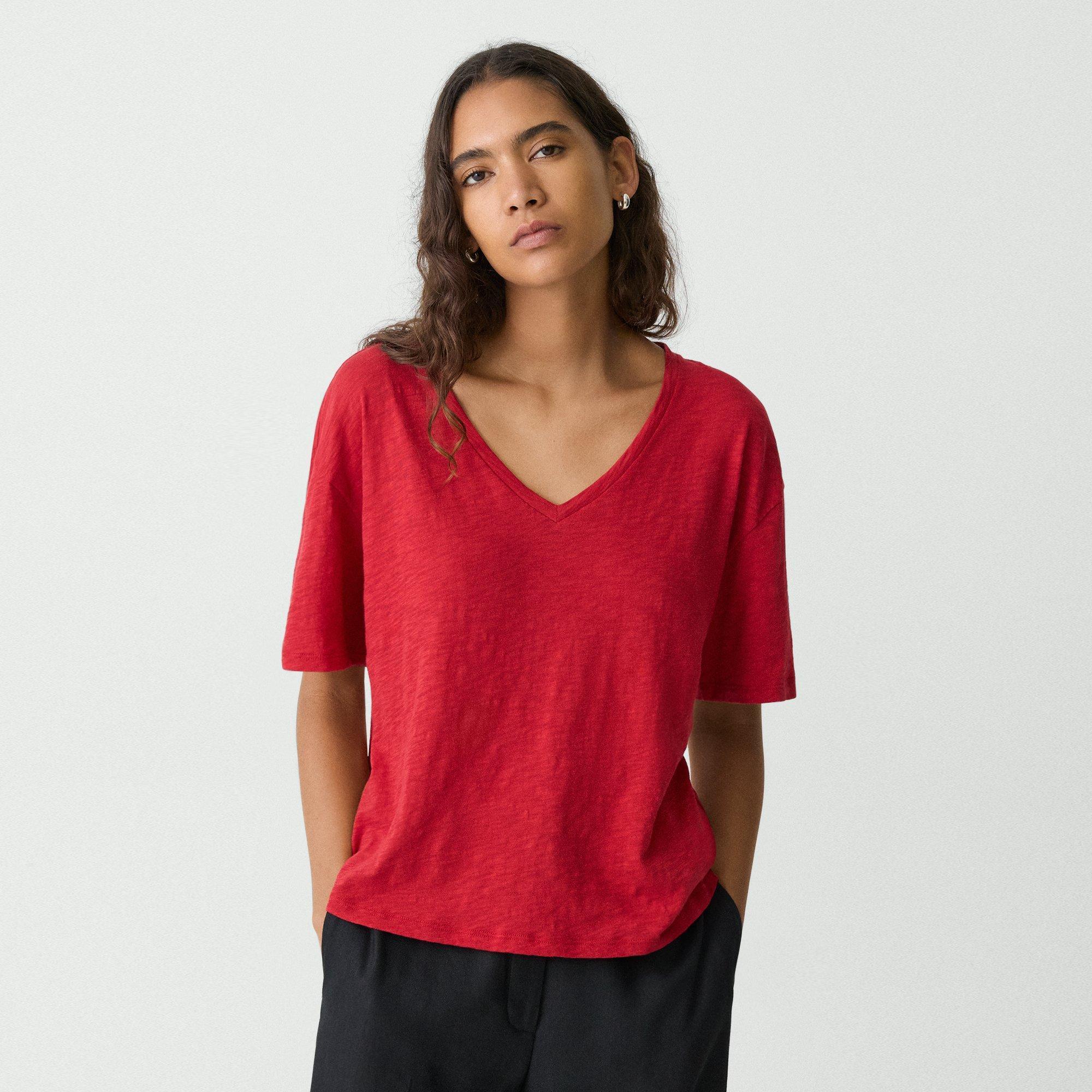 Slub Cotton Relaxed V-Neck Tee | Theory Product Image
