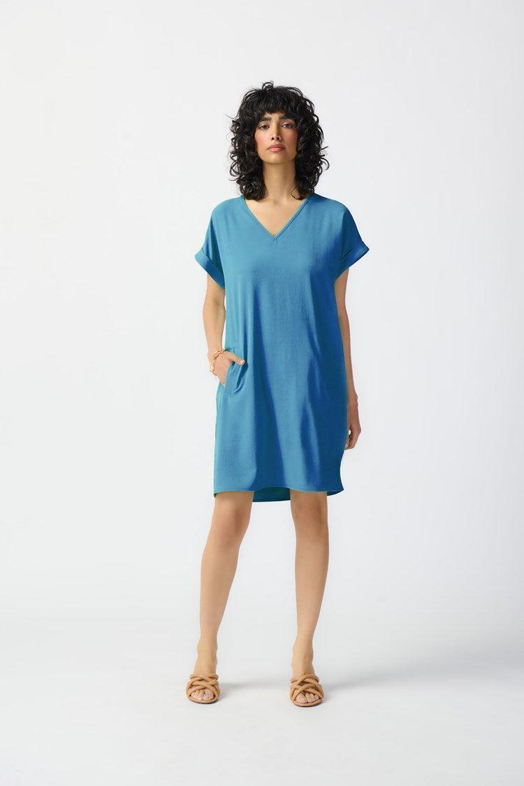Stretch Woven Straight Dress - French Blue Product Image