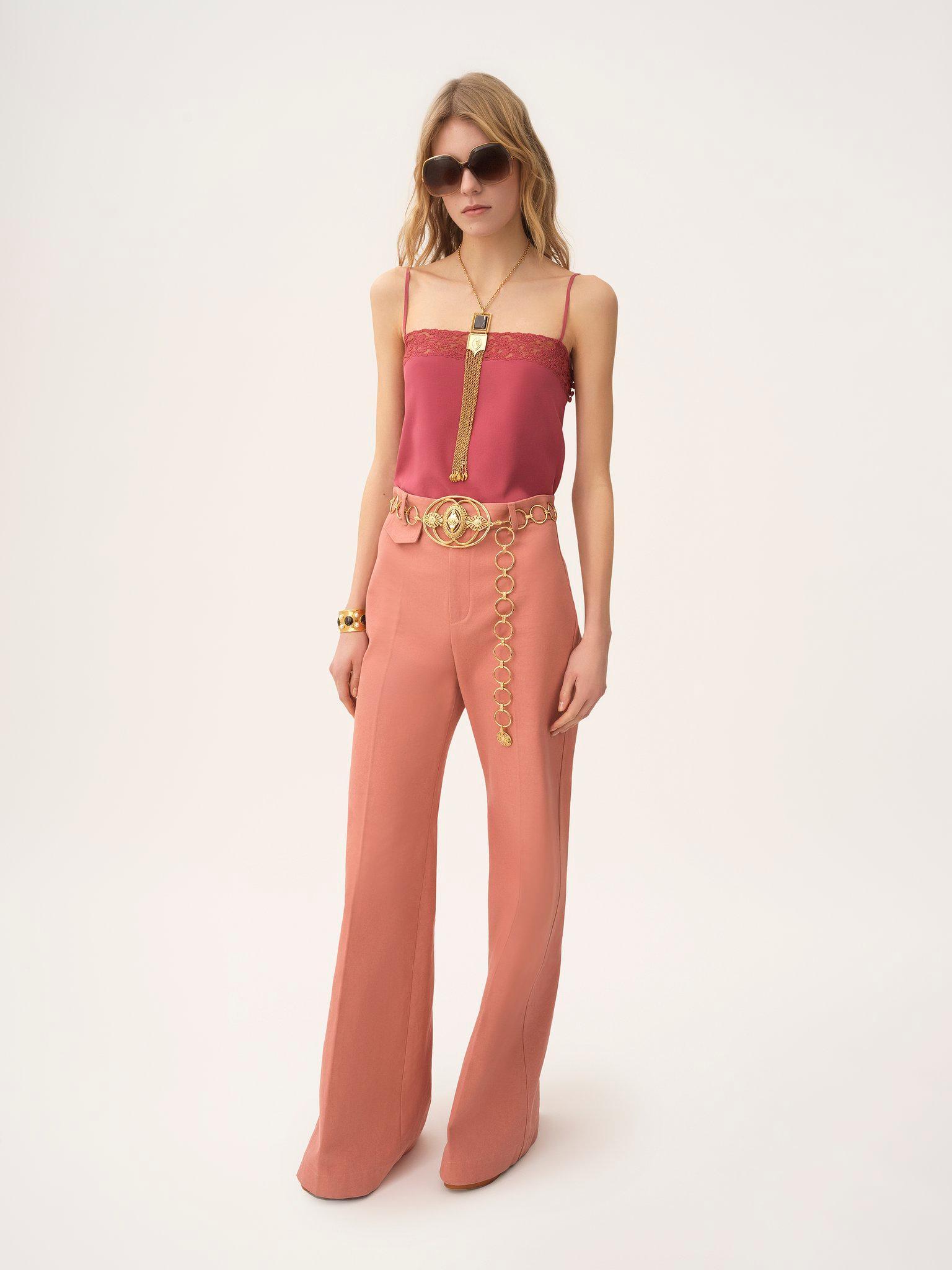 Camisole top in crêpe de chine & lace Product Image