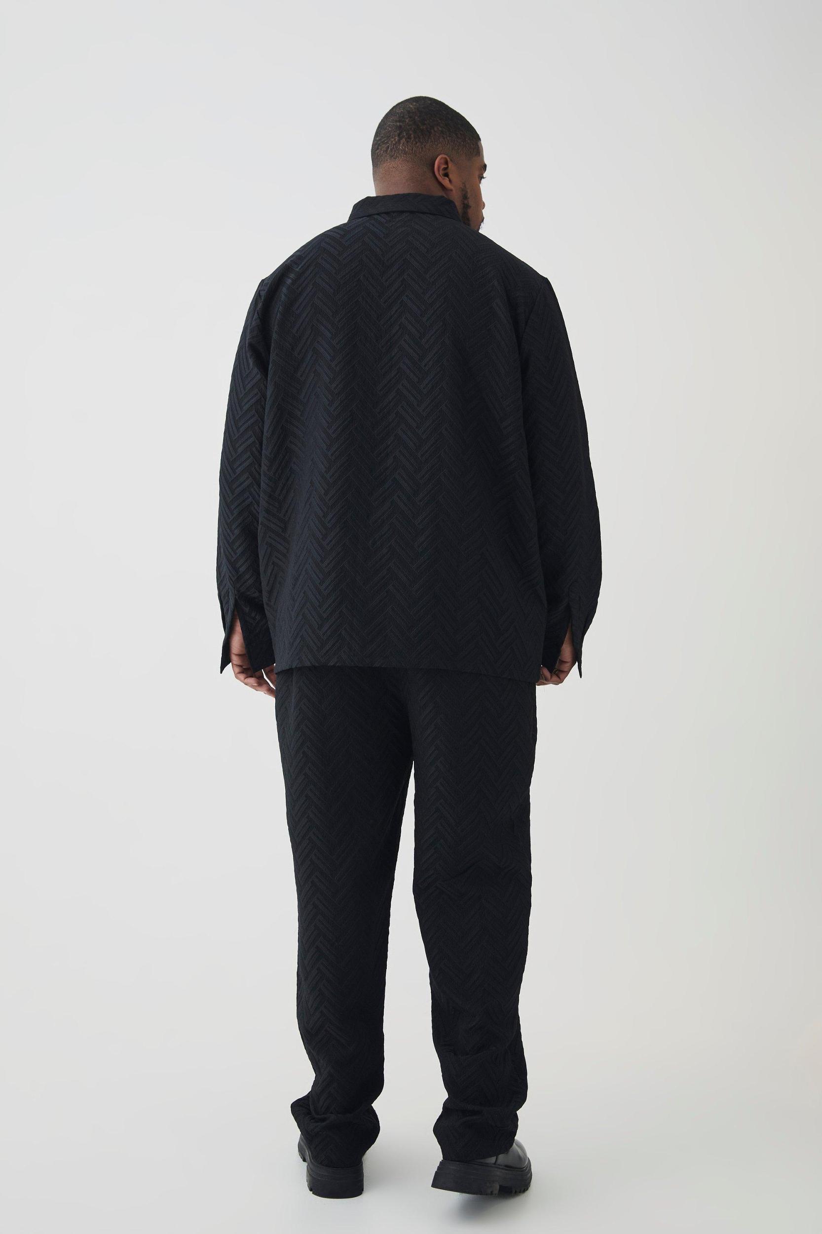 Plus Tonal Geo Smart Zip Shirt Jacket | boohooMAN USA Product Image
