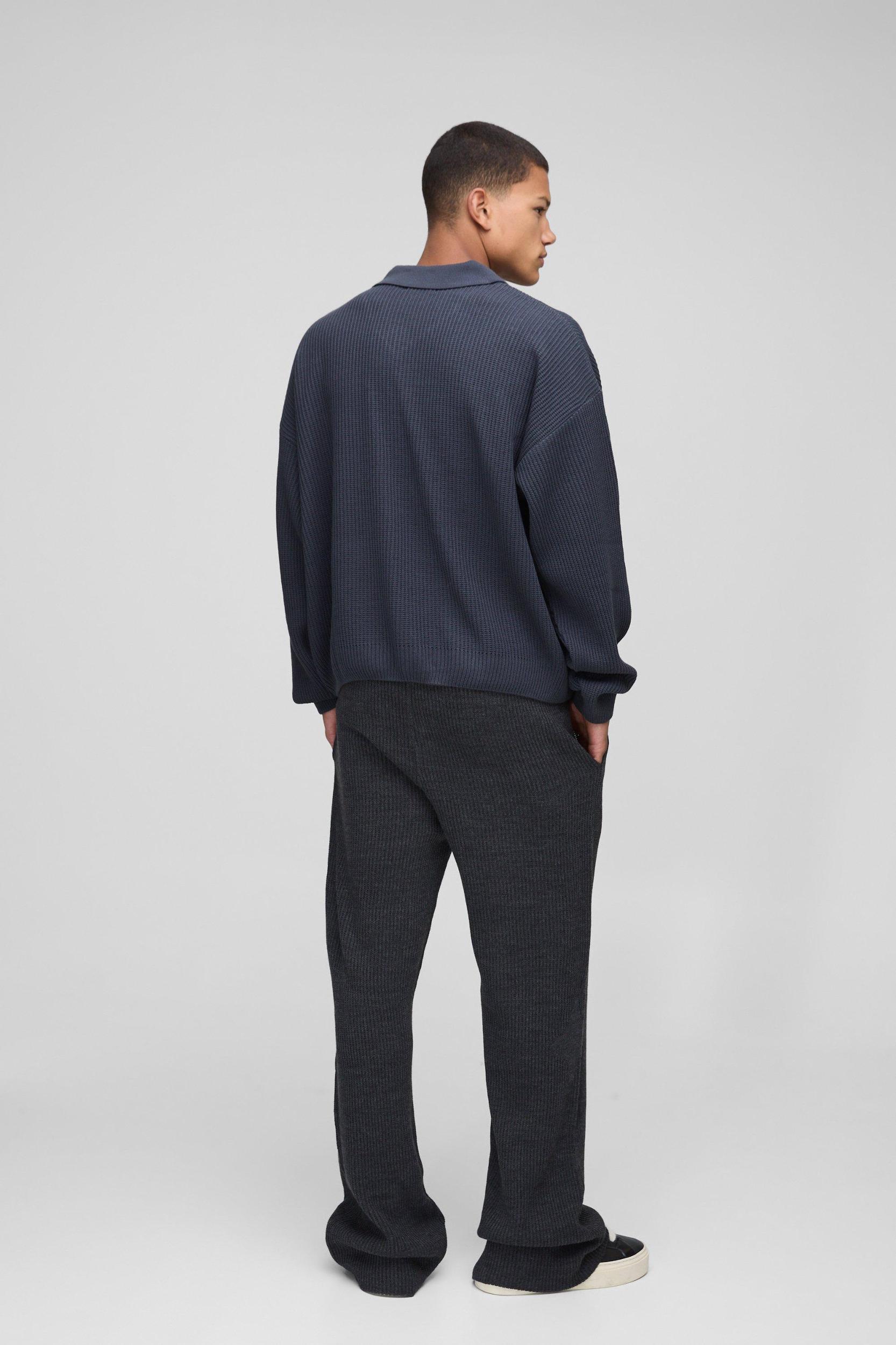 Slim Fit Flared Ribbed Cross Knitted Sweatpants | boohooMAN USA Product Image