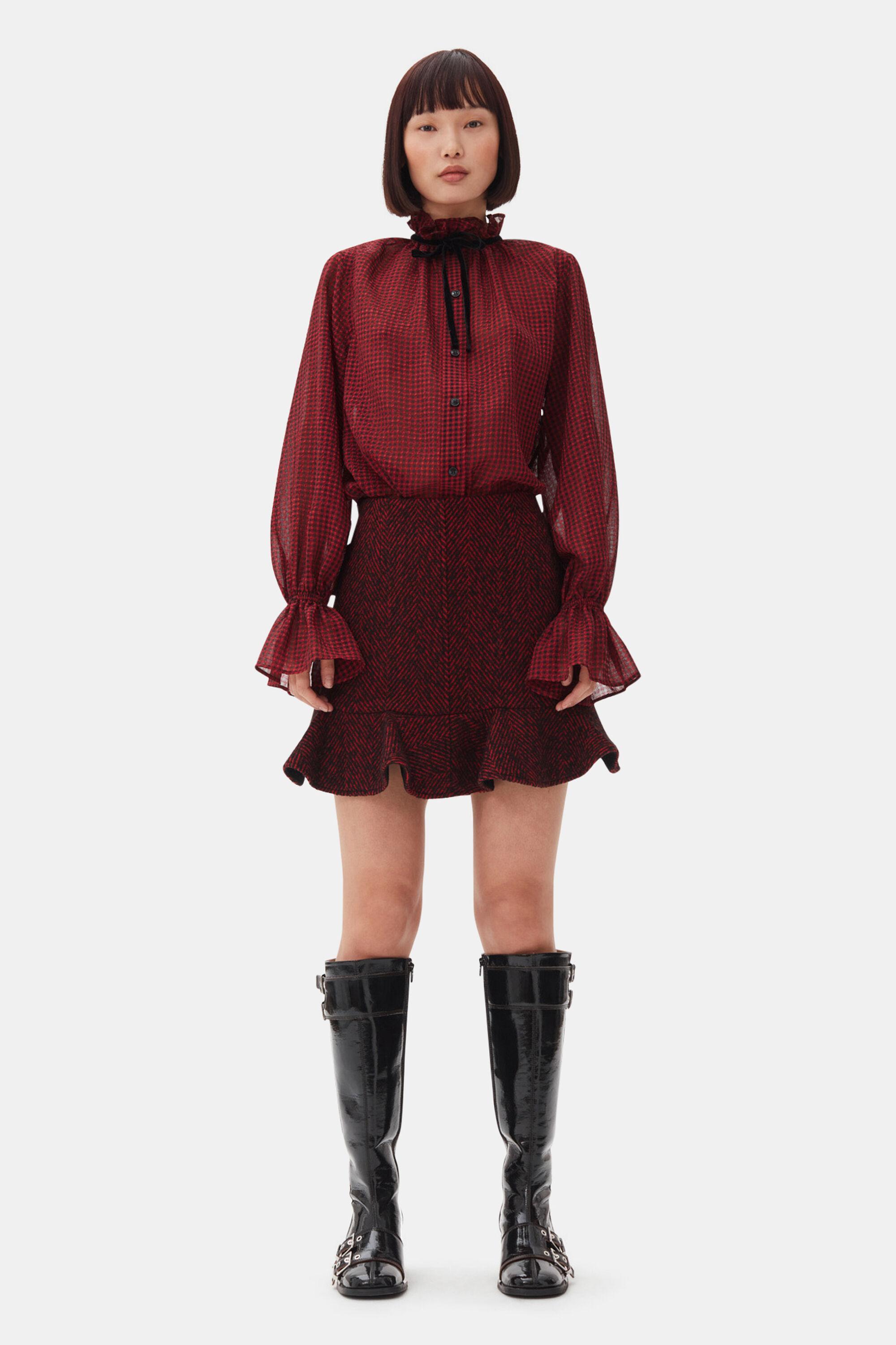 Red Herringbone Wool Mini Skirt Product Image