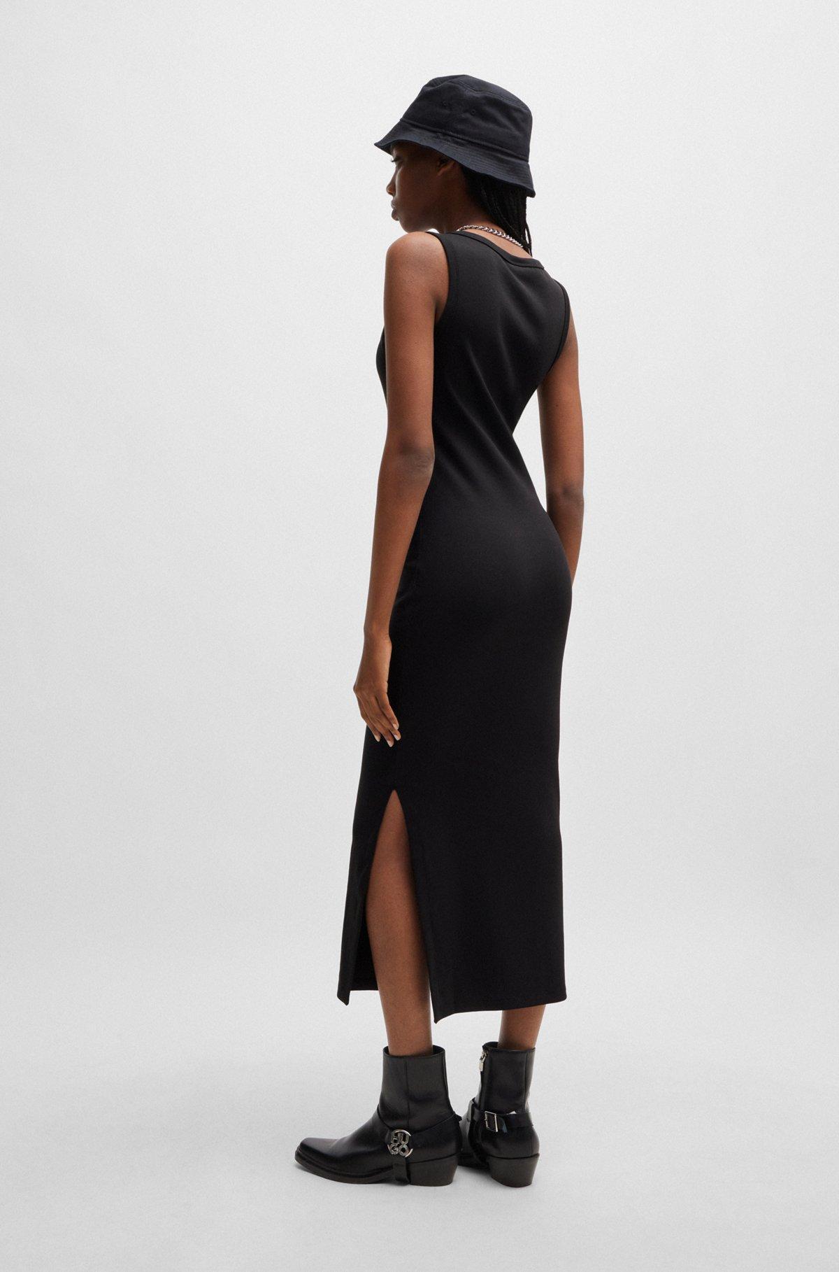 HUGO - Long-length dress in stretch jersey with stacked logo - Black Product Image