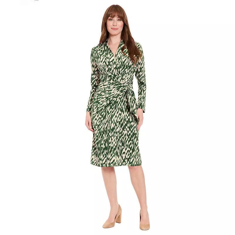 Women's London Times Faux Wrap Side Tie Midi Dress, Size: 14, Cream Black Product Image