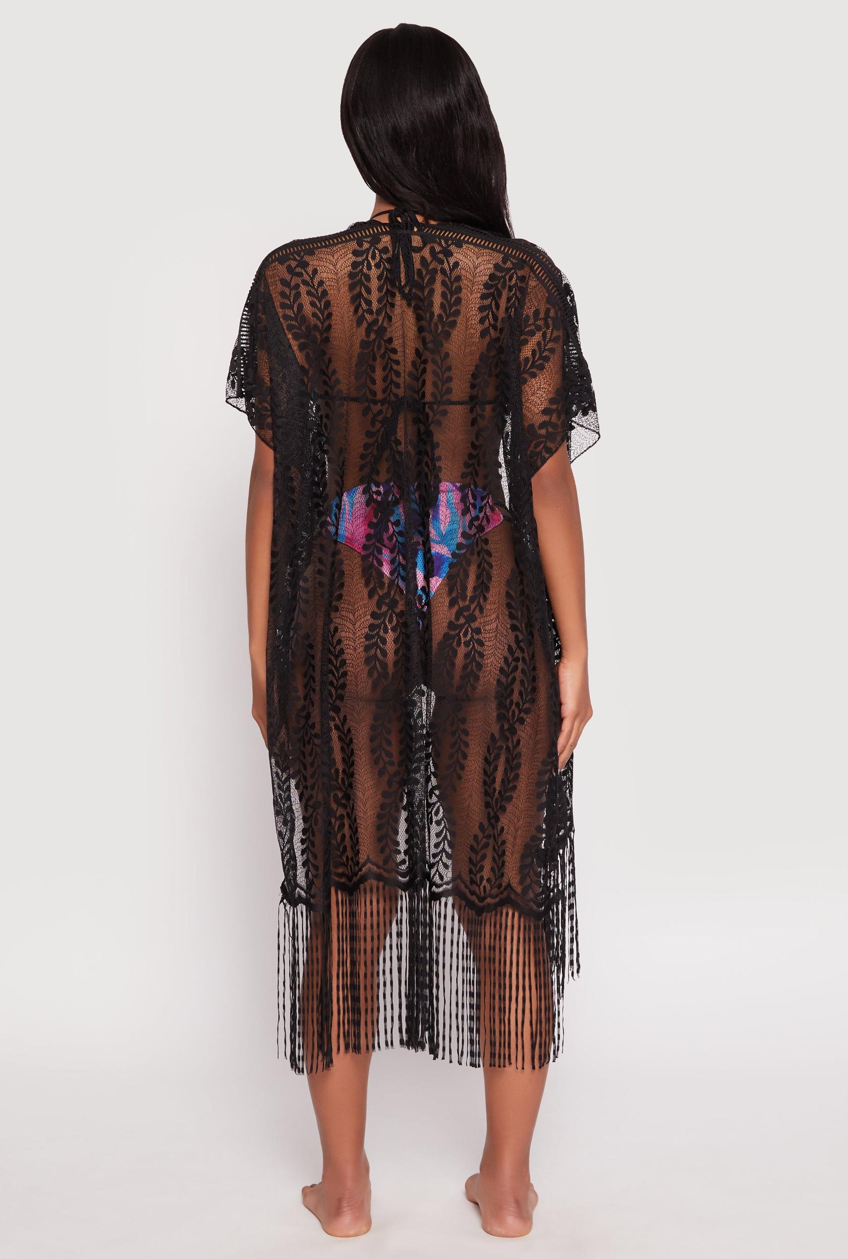 Fringe Trim Lace Cover Up Kimono Female Product Image