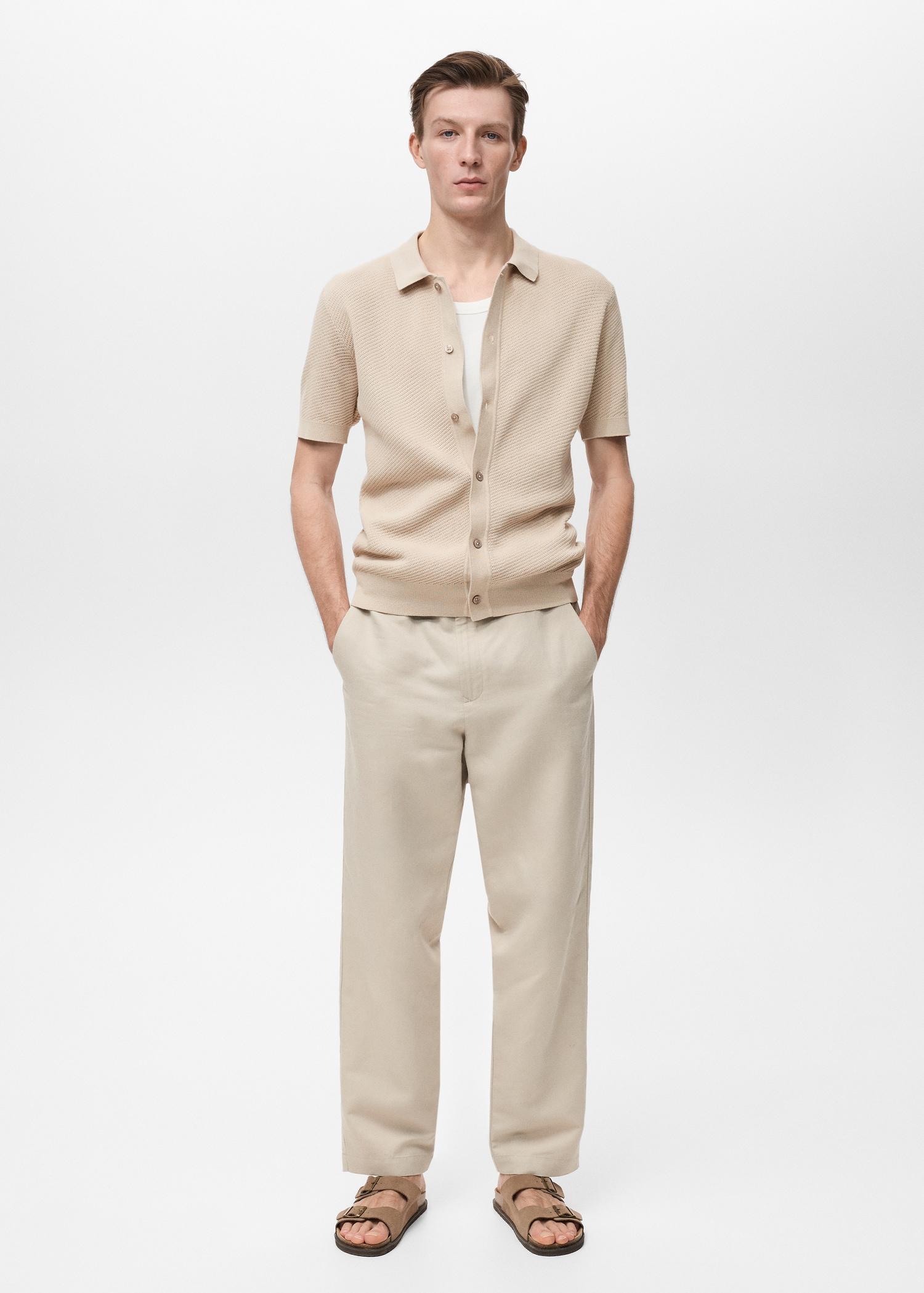Openwork knitted structured shirt - Men | MANGO USA Product Image