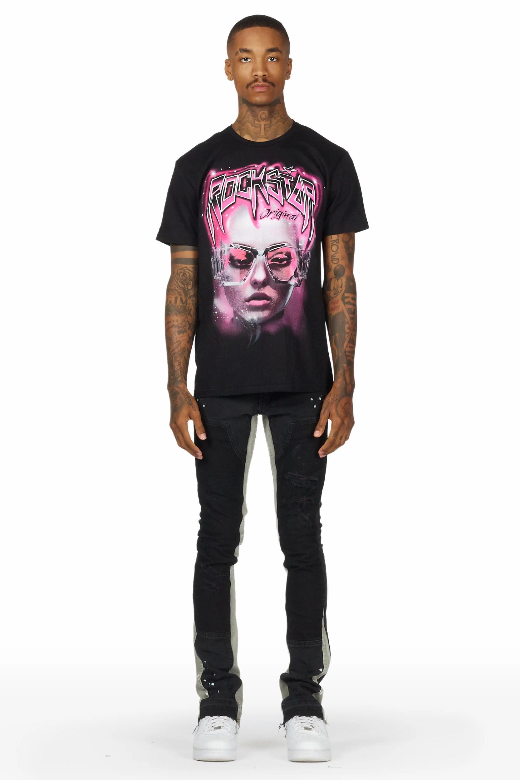 Quetzel Vintage Black Stacked Flare Jean Male Product Image