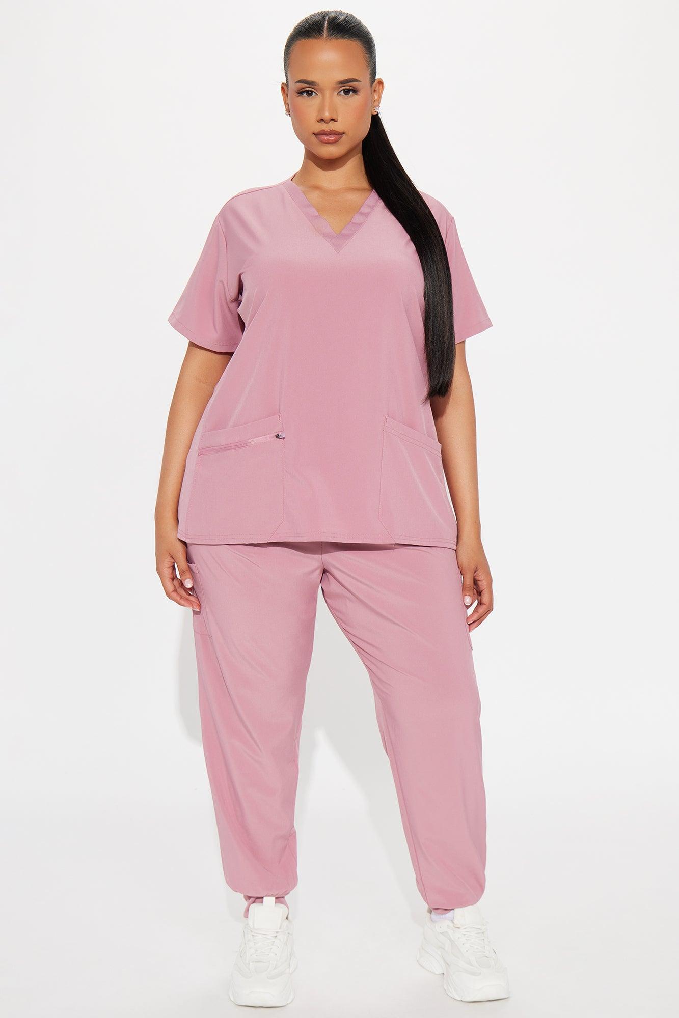 Check Up Side Rib Stretch Uniform Scrub Jogger Set - Mauve Product Image