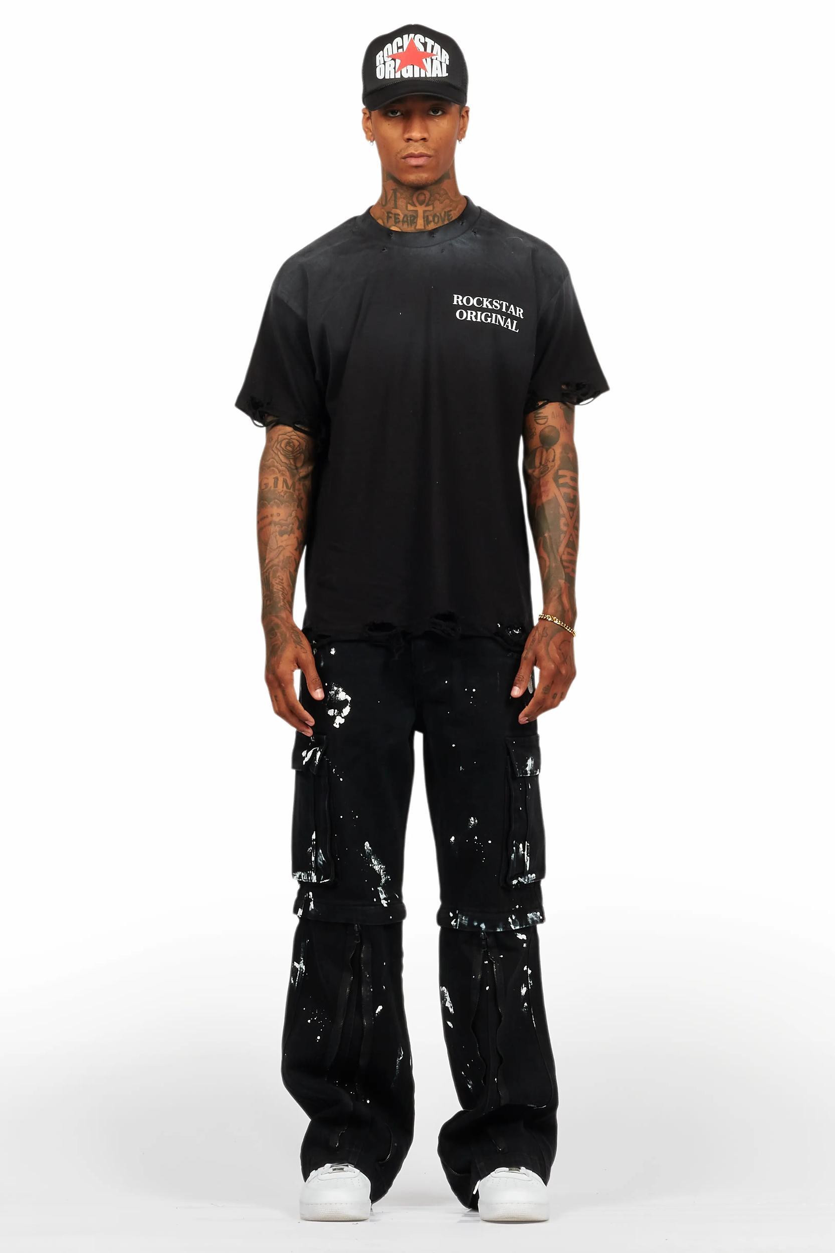 Drako Black Oversized Graphic T-Shirt Male Product Image