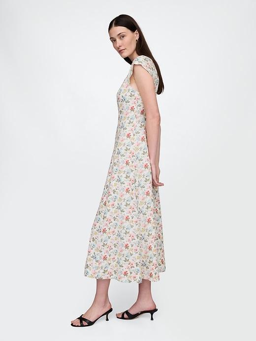 Linen-Blend Cap-Sleeve Maxi Dress Product Image