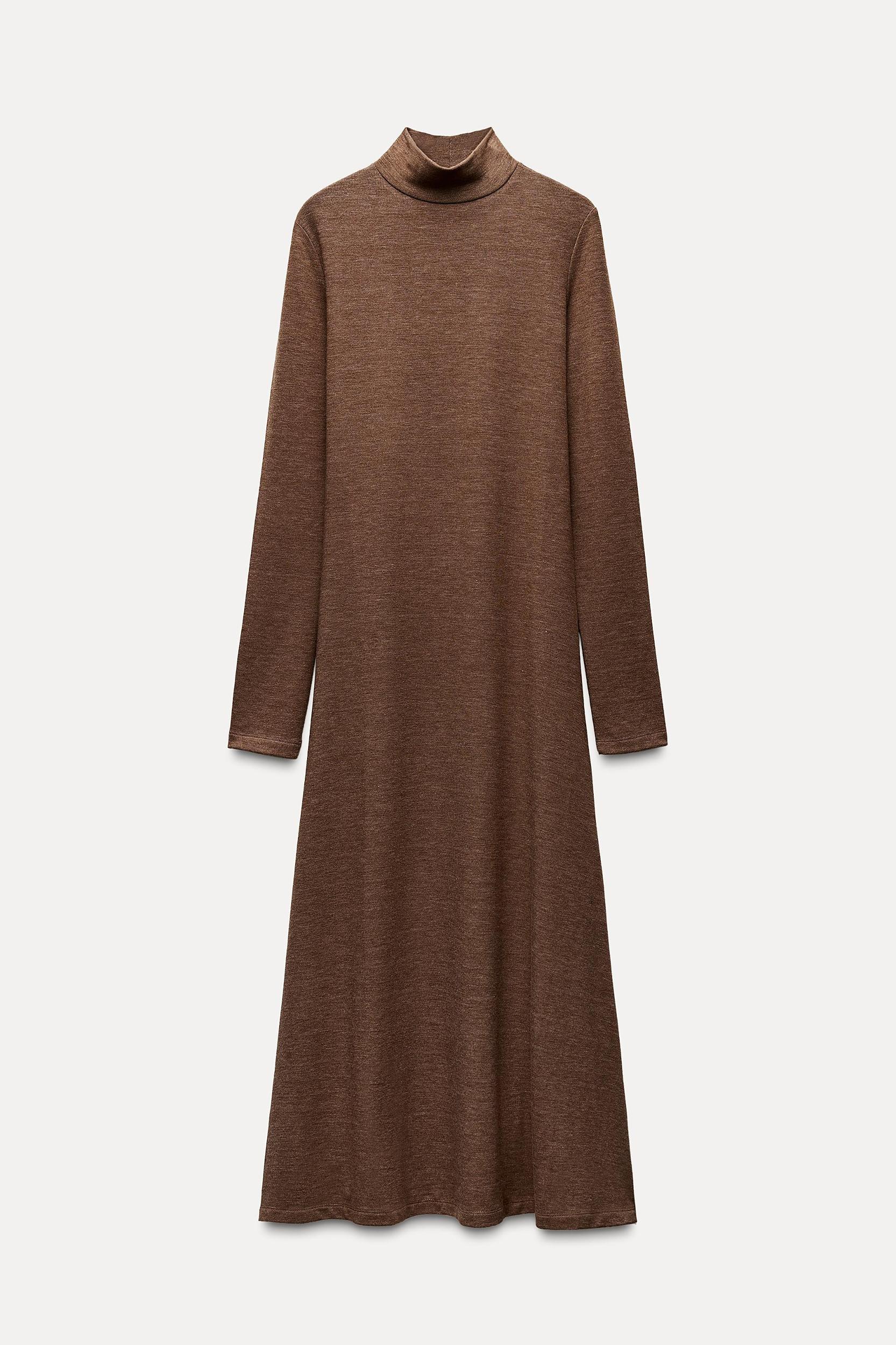 Midi turtleneck dress with long sleeves. A-line silhouette. Product Image